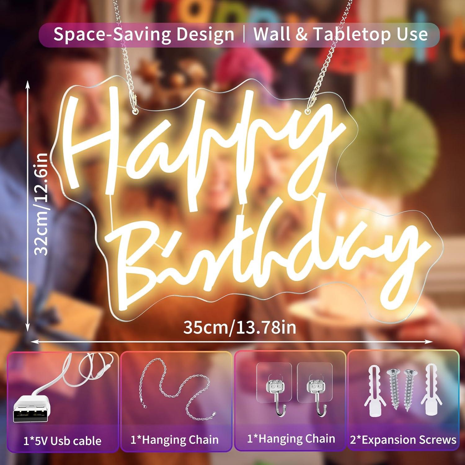 Letrero de Neón Feliz Cumpleaños Rnovebodr 47x36 cm RGB