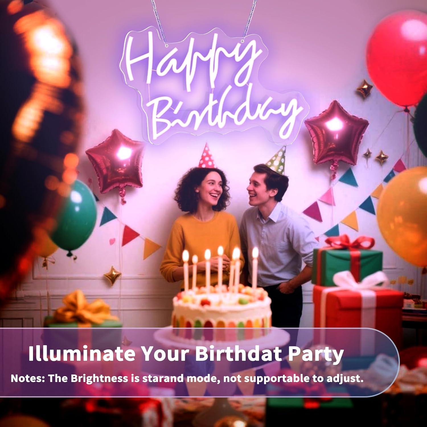 Letrero de Neón Feliz Cumpleaños Rnovebodr 47x36 cm RGB