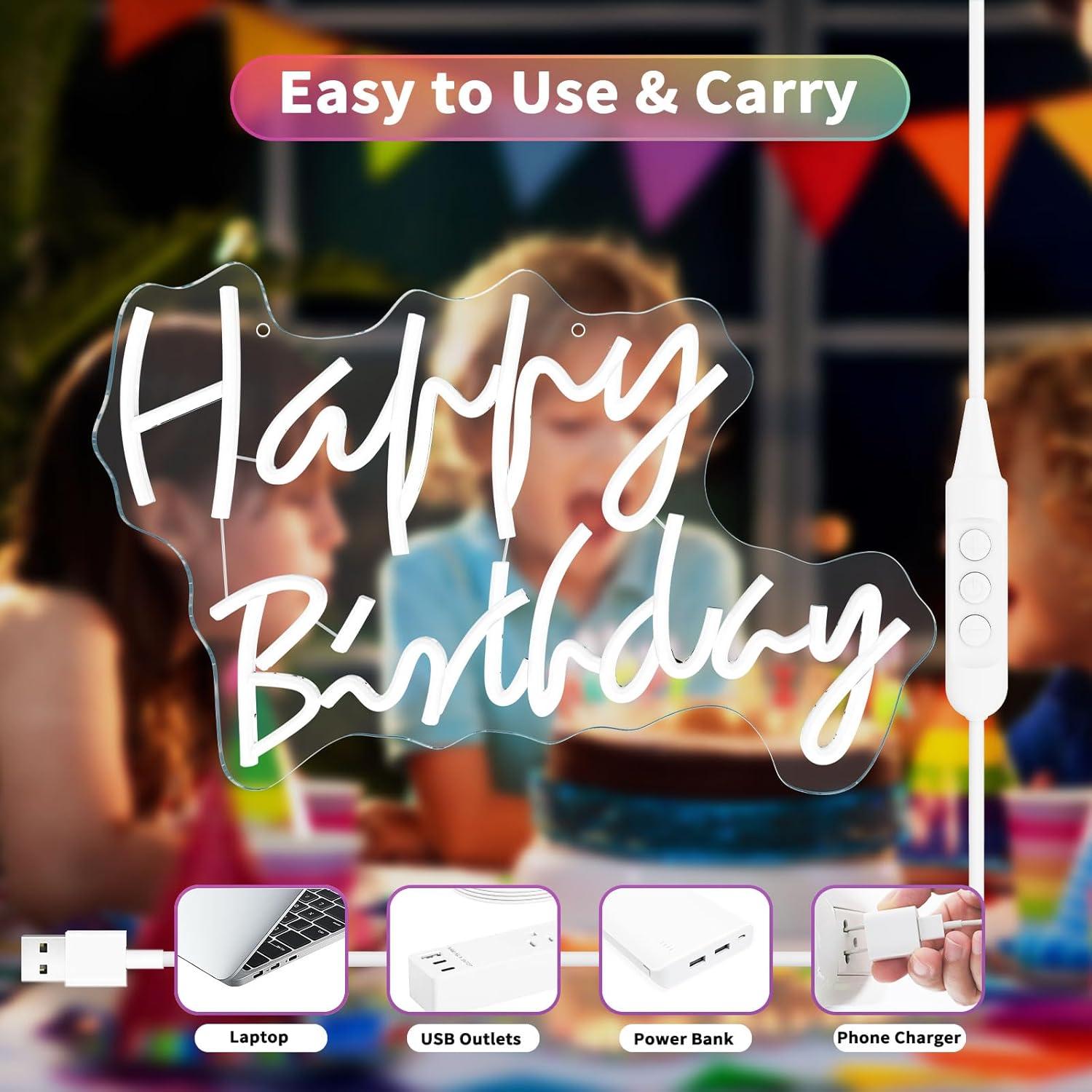 Letrero de Neón Feliz Cumpleaños Rnovebodr 47x36 cm RGB