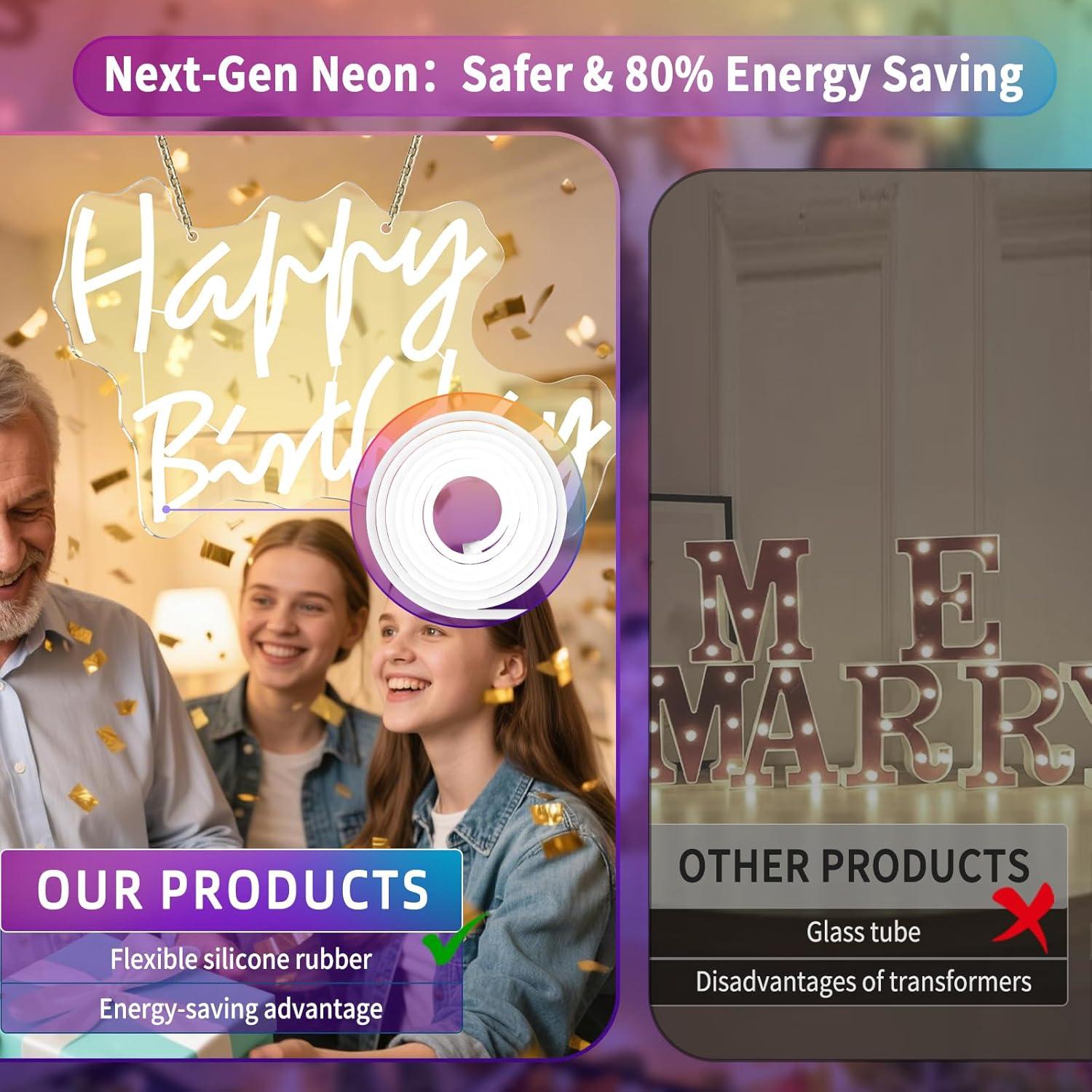 Letrero de Neón Feliz Cumpleaños Rnovebodr 47x36 cm RGB