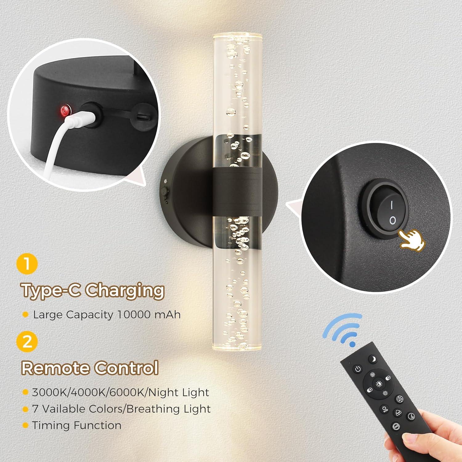 Aplique de Pared Inalámbrico DORESshop 30.48cm Negro 10000mAh