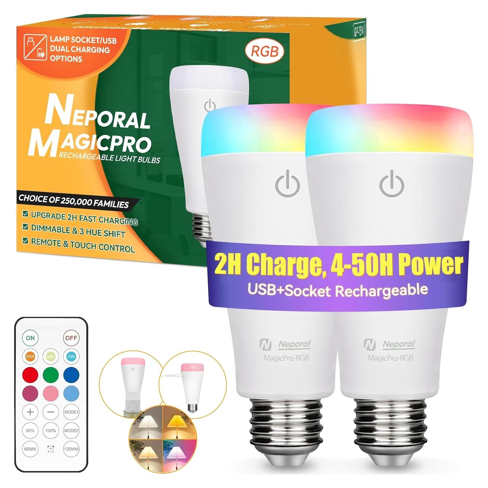 Bombillas Recargables Neporal MAGICPRO-RGB 9W 2PK USB E26/E27