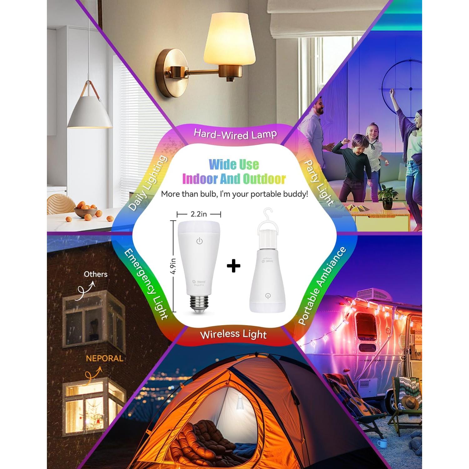 Bombillas Recargables Neporal MAGICPRO-RGB 9W 2PK USB E26/E27