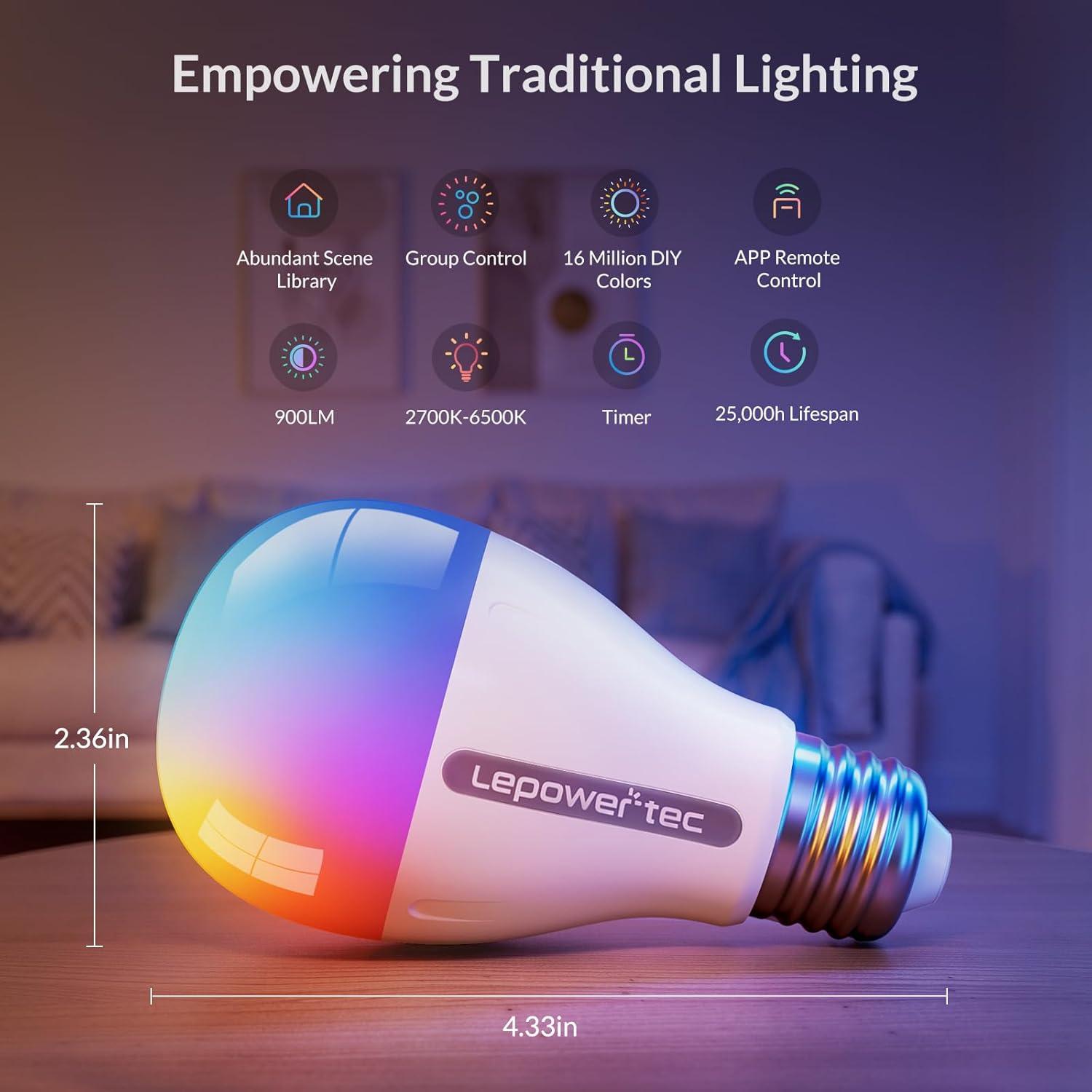 Bombillas LED Inteligentes LEPOWER-TEC A19 E26 900LM Paquete de 4