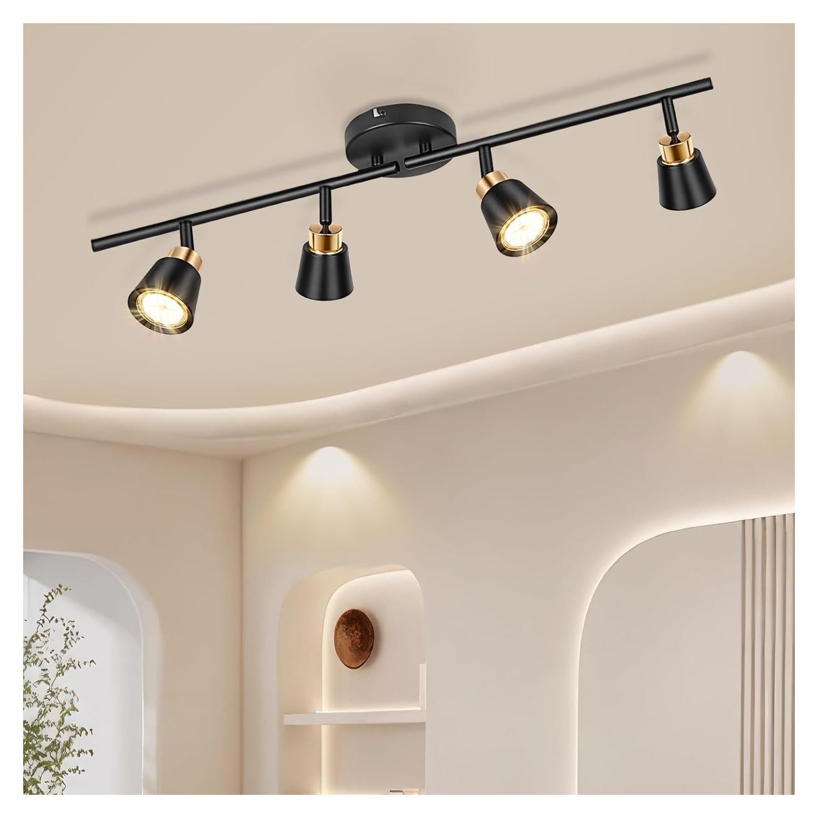 Focos de Riel LED GORDNWE 4 Cabezas GU10 Ajustables Negro