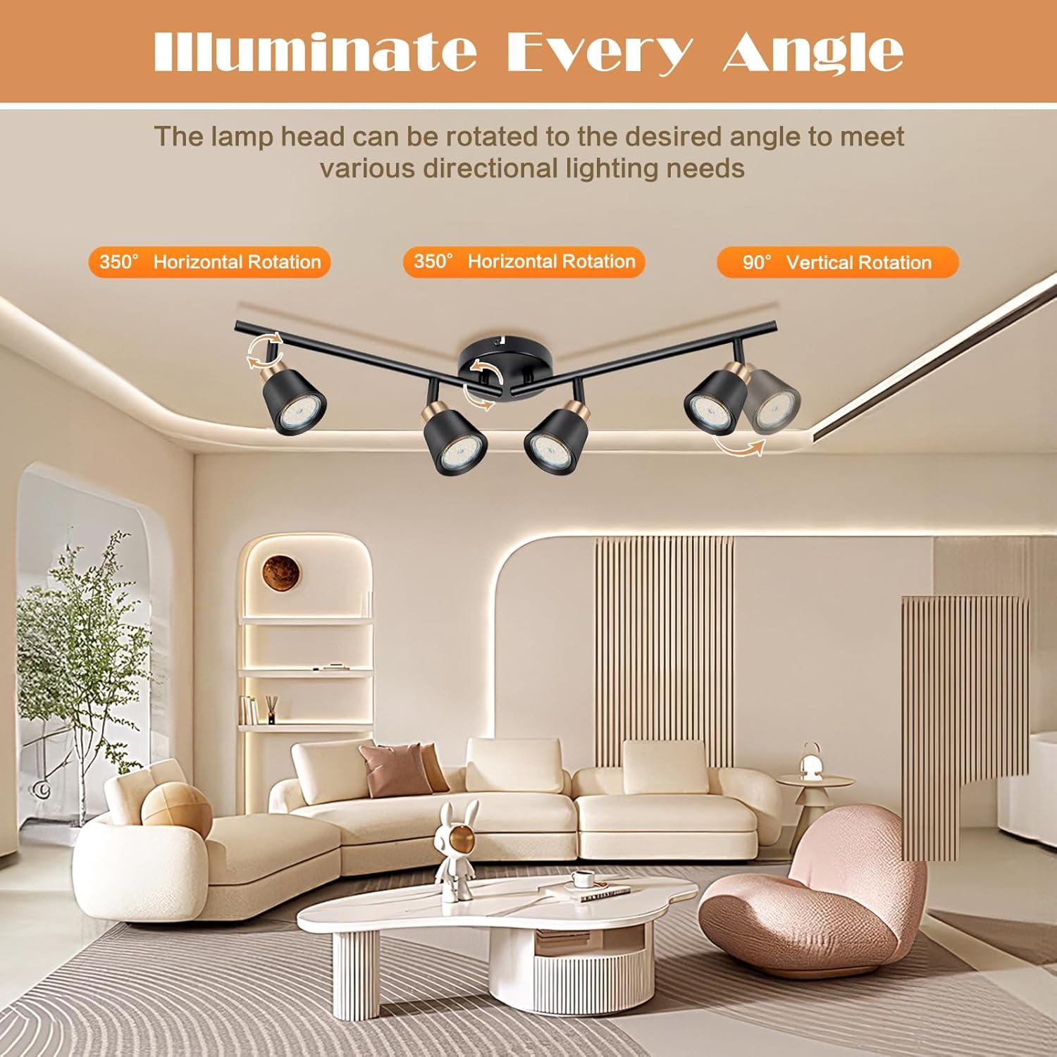 Focos de Riel LED GORDNWE 4 Cabezas GU10 Ajustables Negro