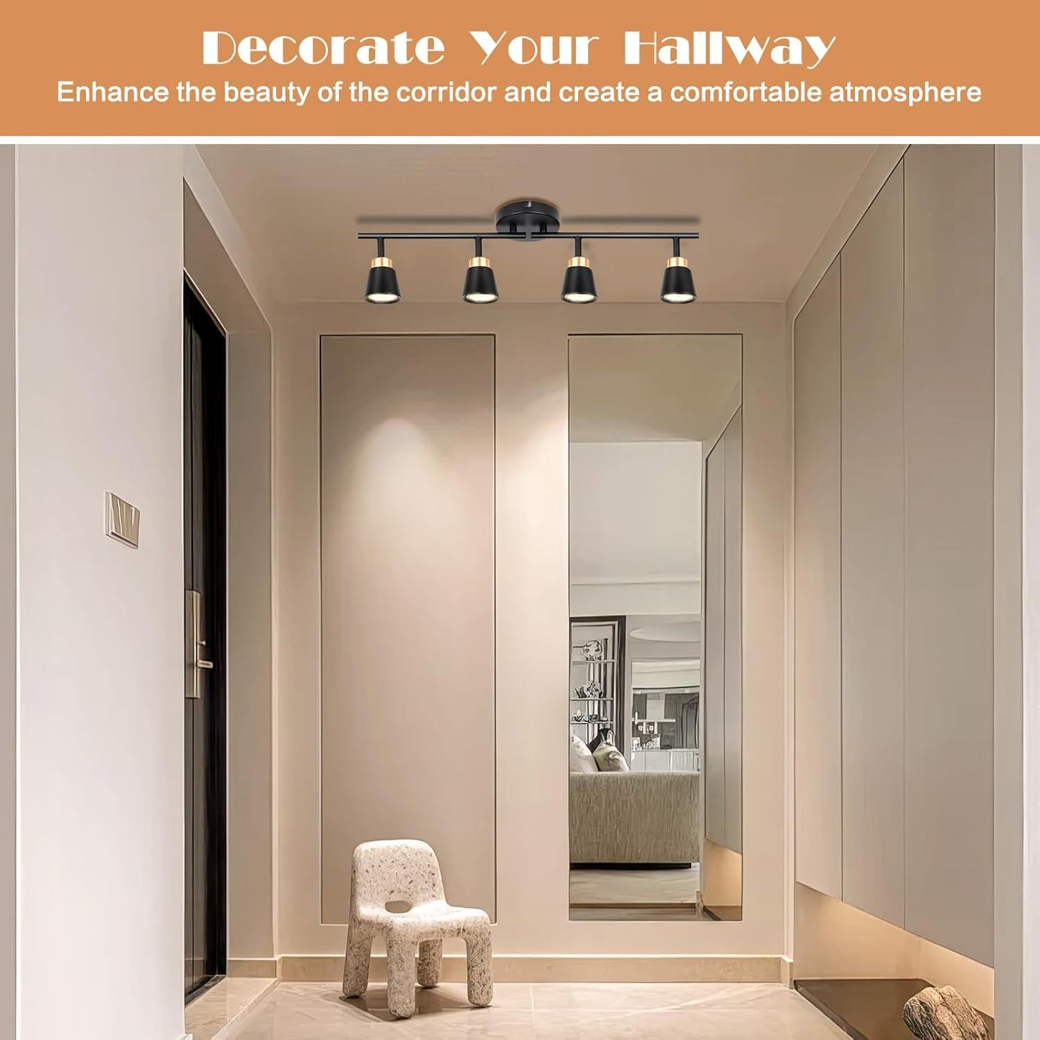 Focos de Riel LED GORDNWE 4 Cabezas GU10 Ajustables Negro