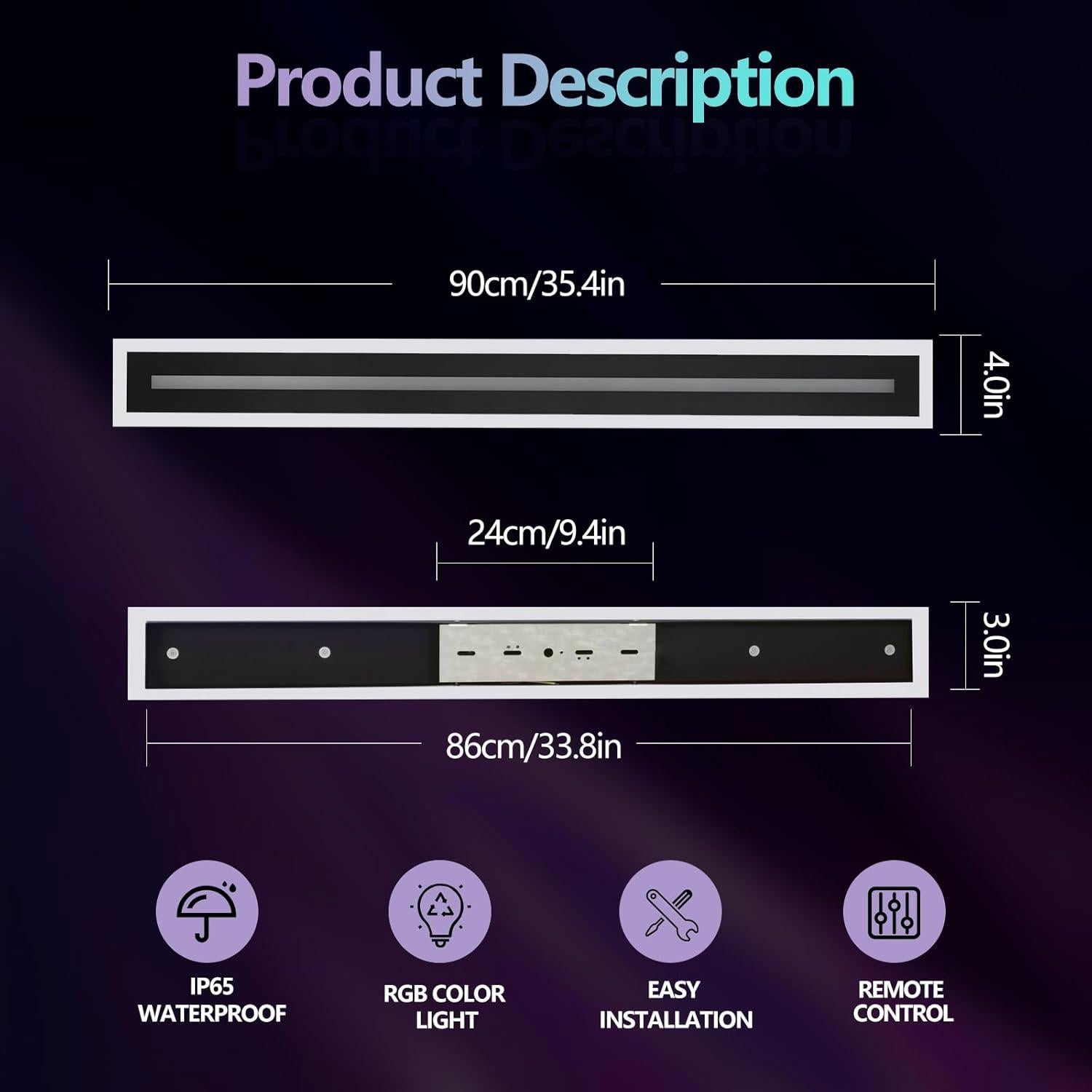 Luz de Pared Exterior 42W RGB QHIUAT 90cm Impermeable