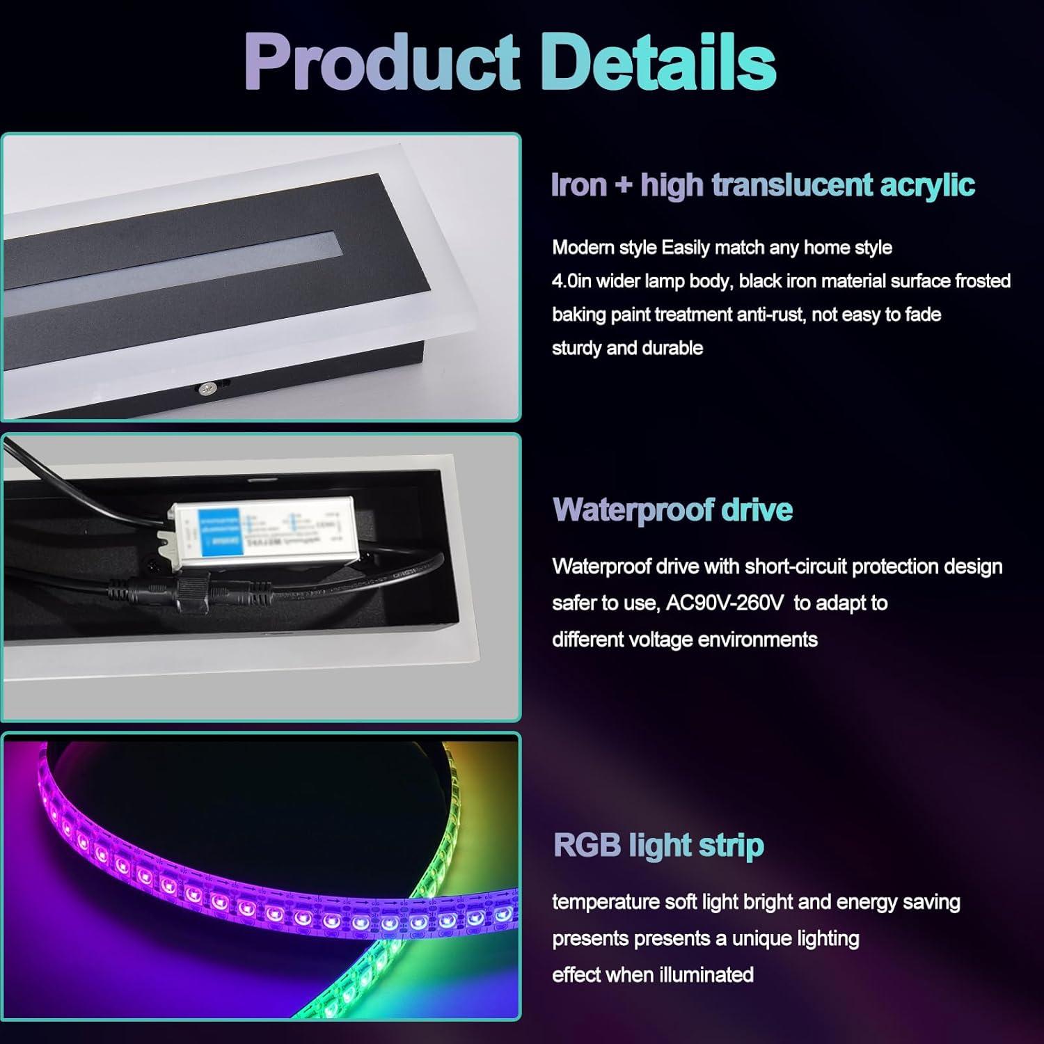 Luz de Pared Exterior 42W RGB QHIUAT 90cm Impermeable