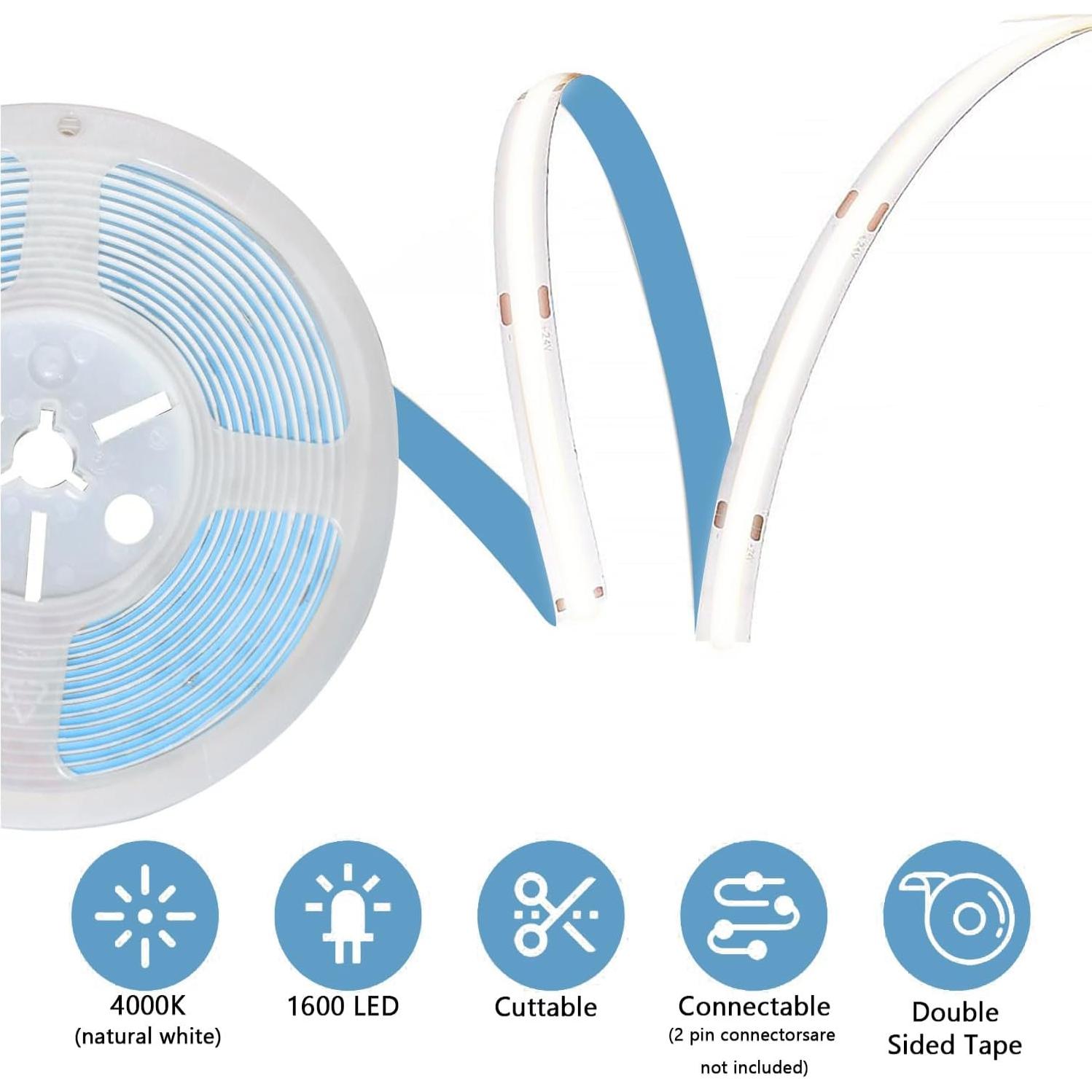 Tira de Luz LED COB 5m dalattin 4000K Blanco Natural con Control Remoto