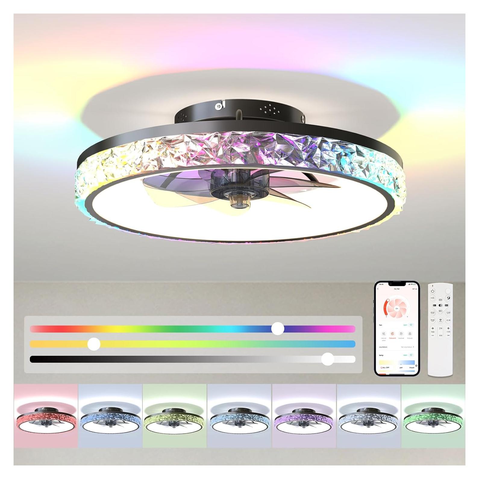 Ventilador de Techo Inteligente RGB 50cm con Luz y Control Remoto