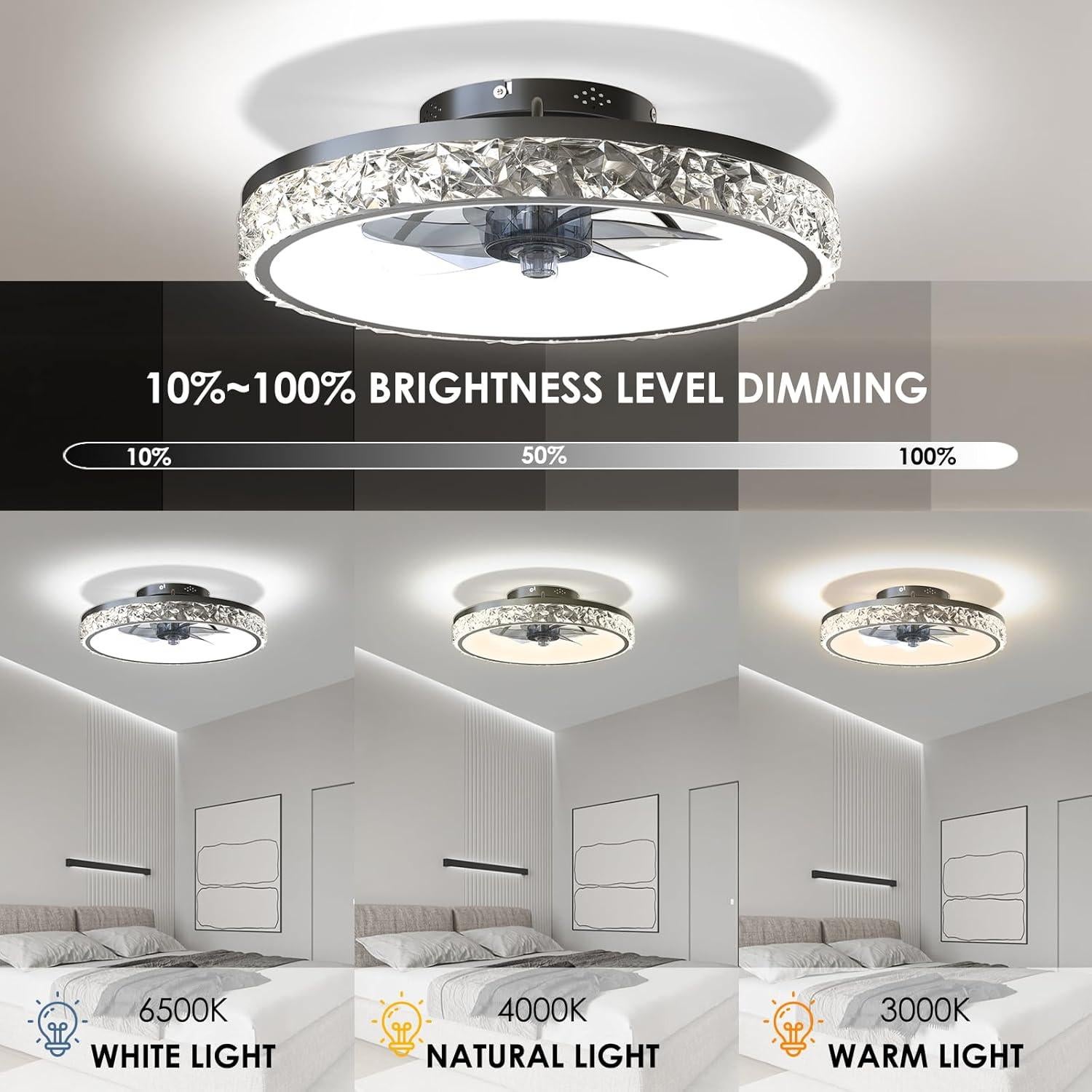 Ventilador de Techo Inteligente RGB 50cm con Luz y Control Remoto