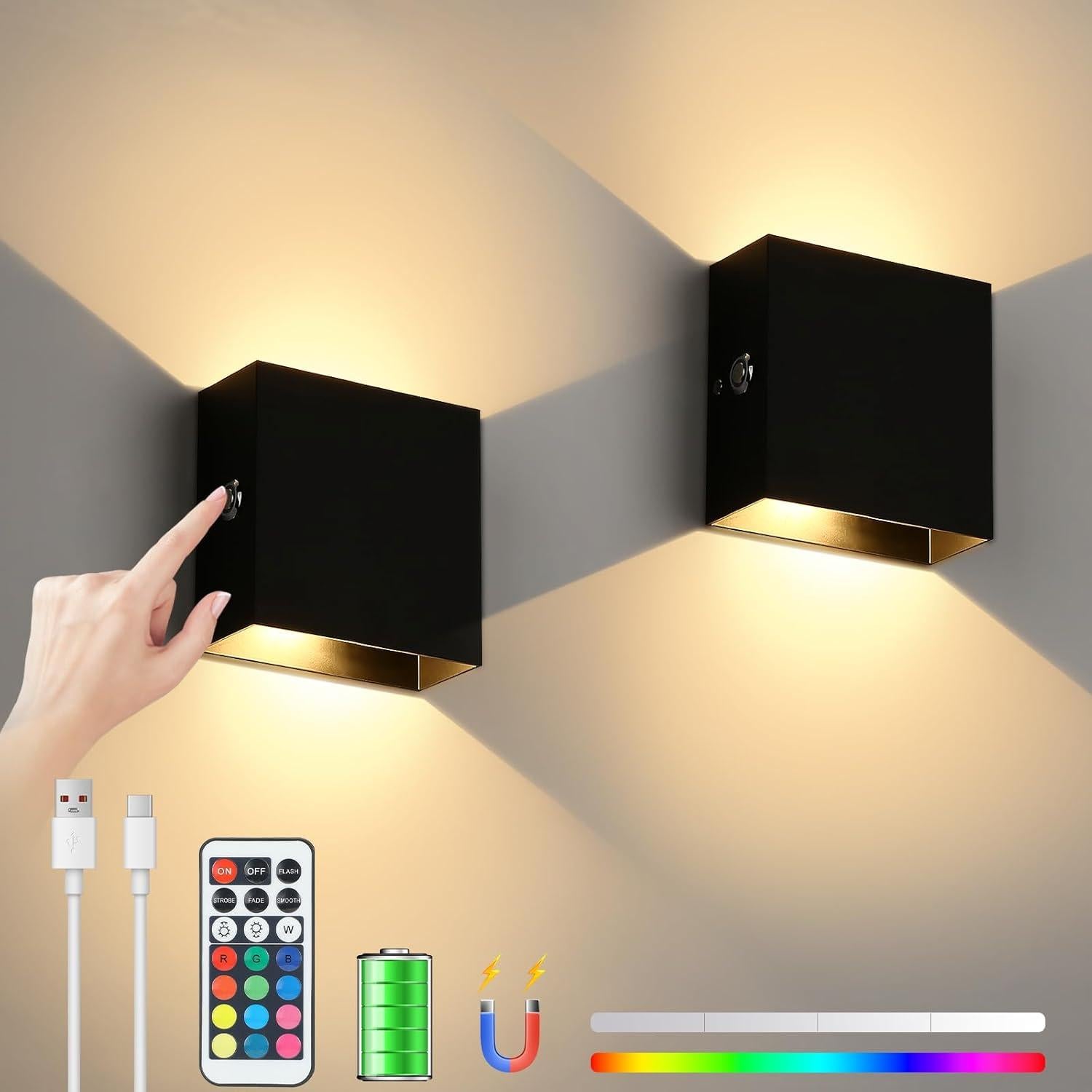 Apliques de Pared LED Recargables Lightess Set de 2 Negro