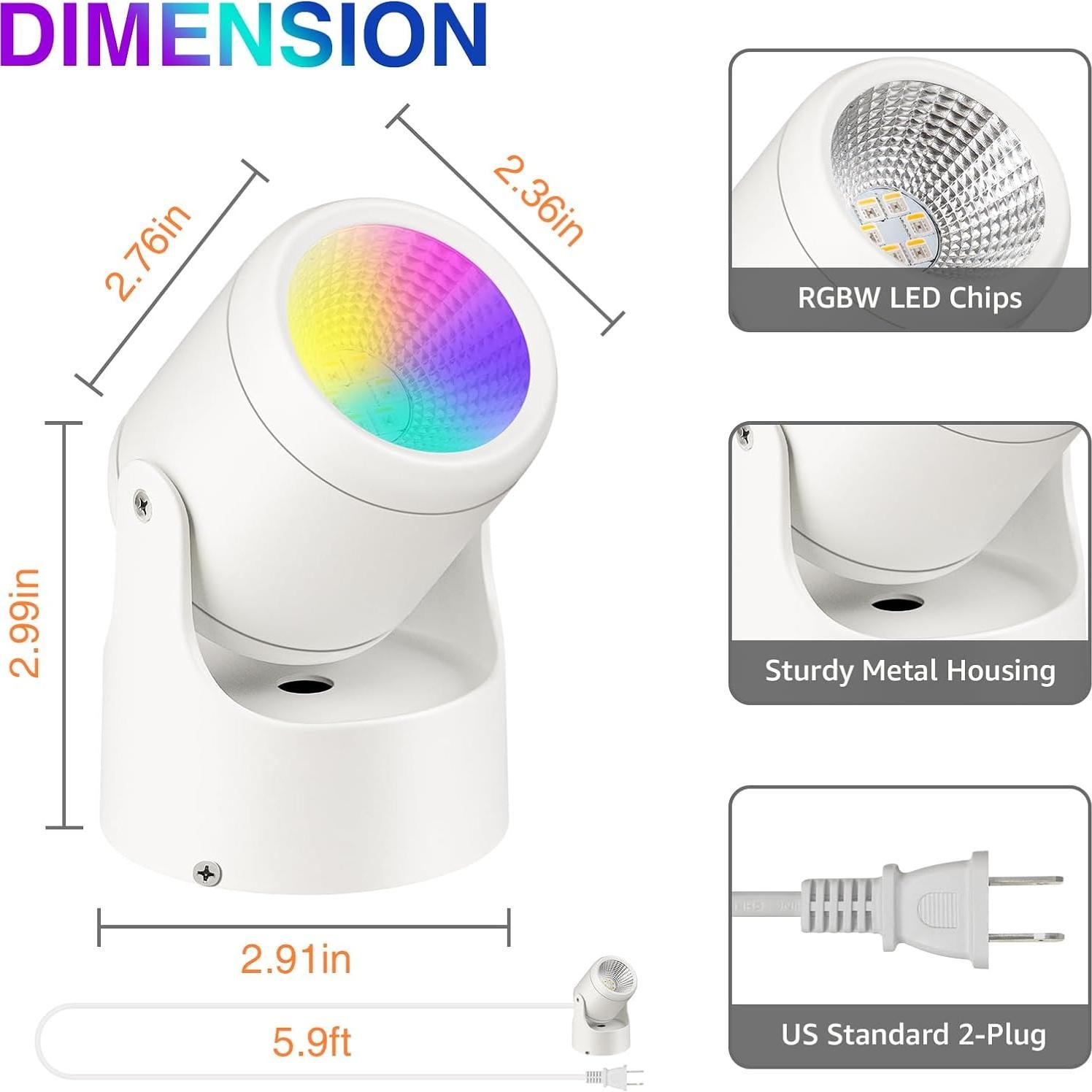 Focos LED RGBW URTOM 2 Paquete Dimmable Control Remoto