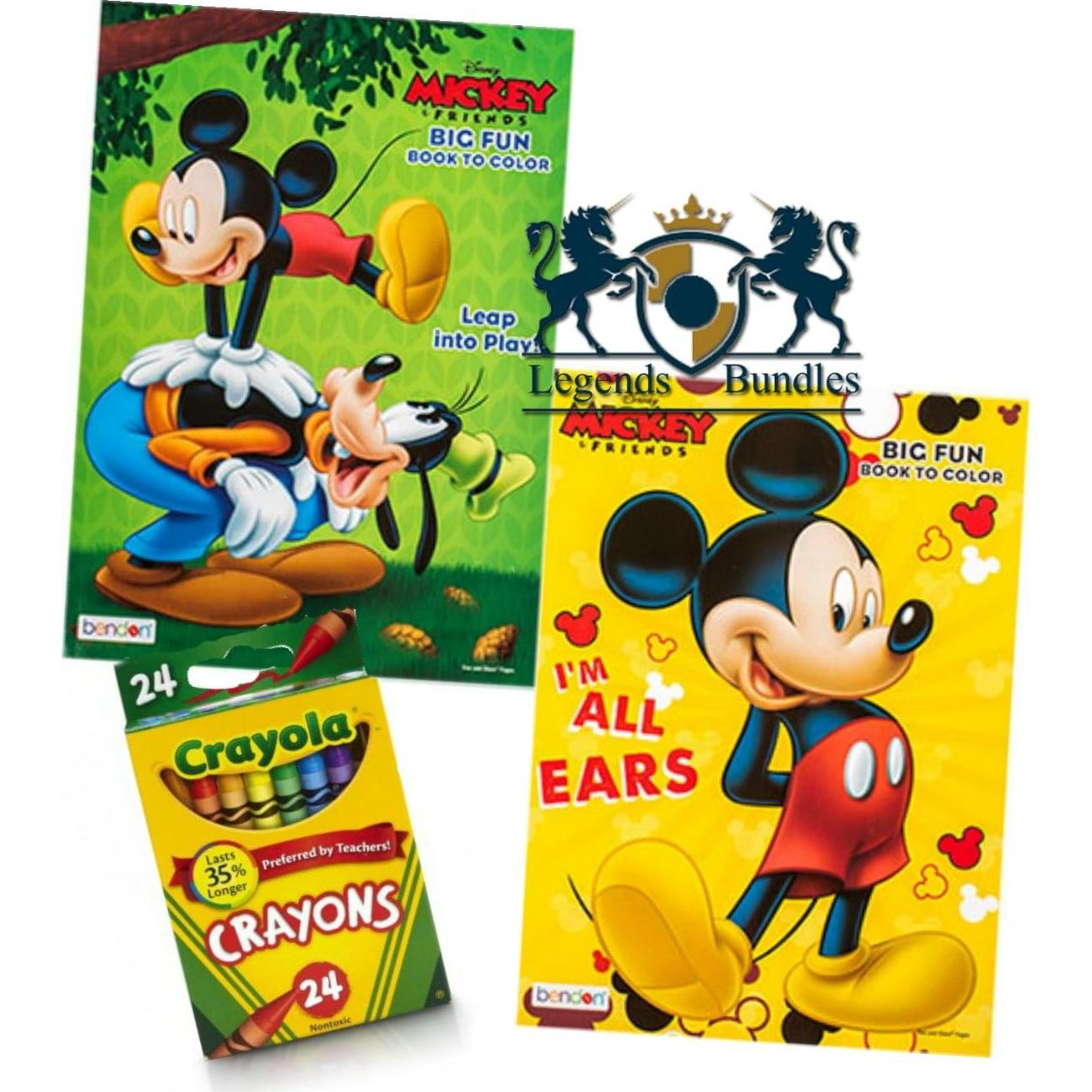 Disney Mickey Mouse & Friends Coloring Book Bundle - 2 Coloring Books 24 Crayola Crayons