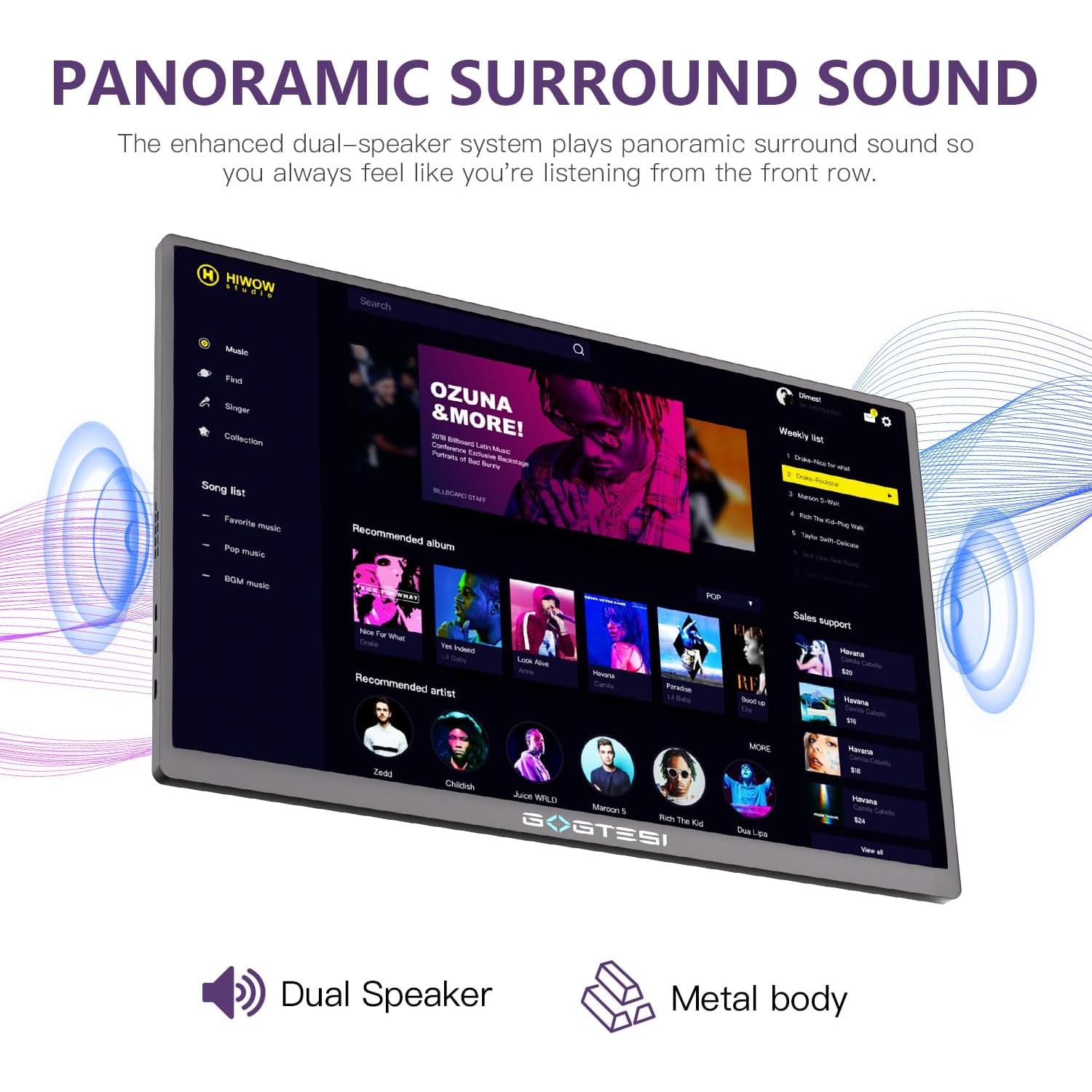 Monitor Portátil 16" Gogtesi 2.5K QHD 120Hz HDR 400nits