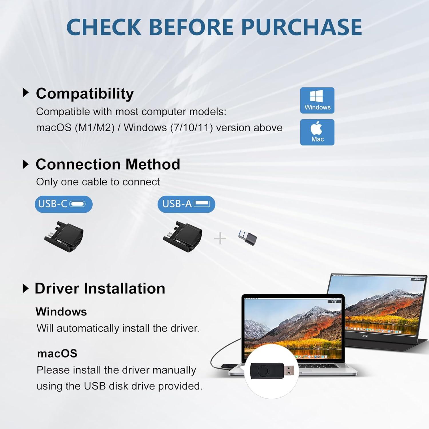 Monitor Portátil G-STORY 14" FHD 1080P IPS USB-C para Laptop