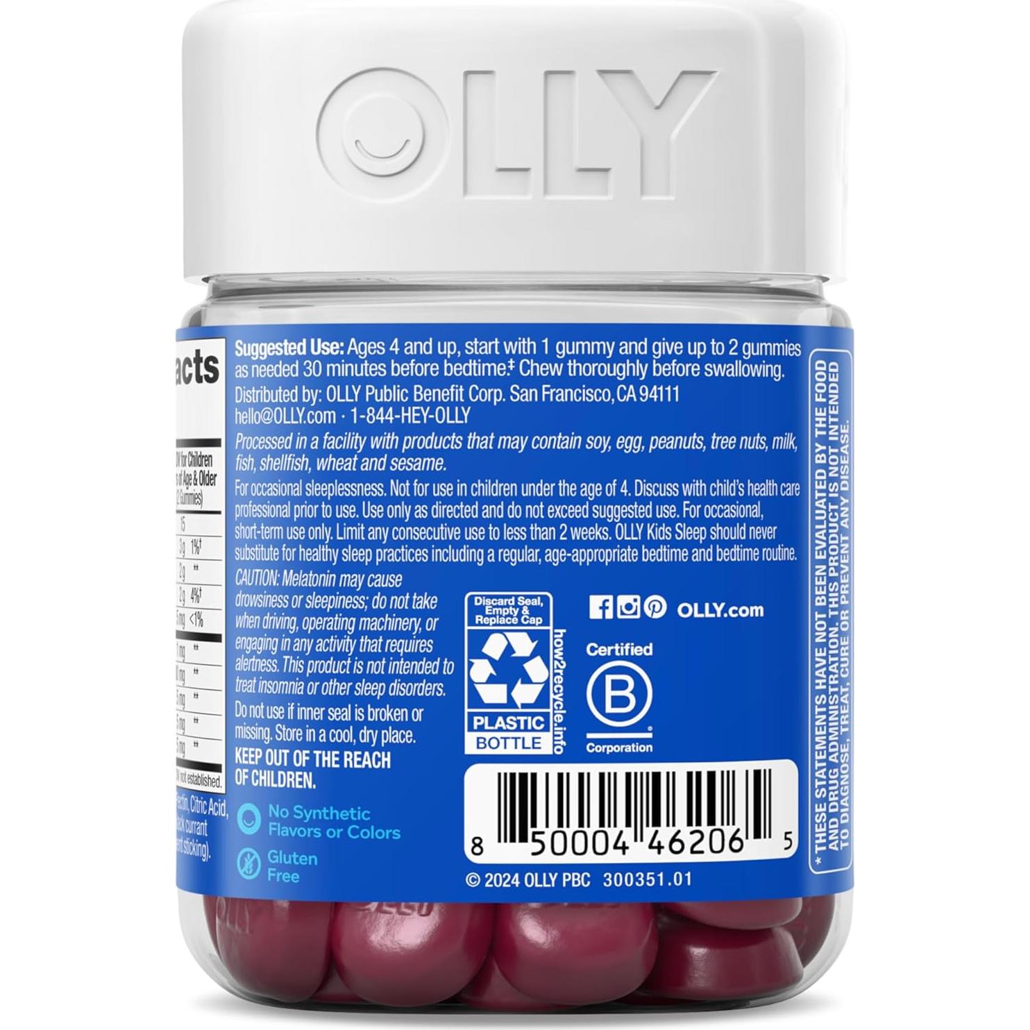 Gominolas OLLY para Dormir Niños 0.5mg Melatonina Frambuesa 50 Unidades