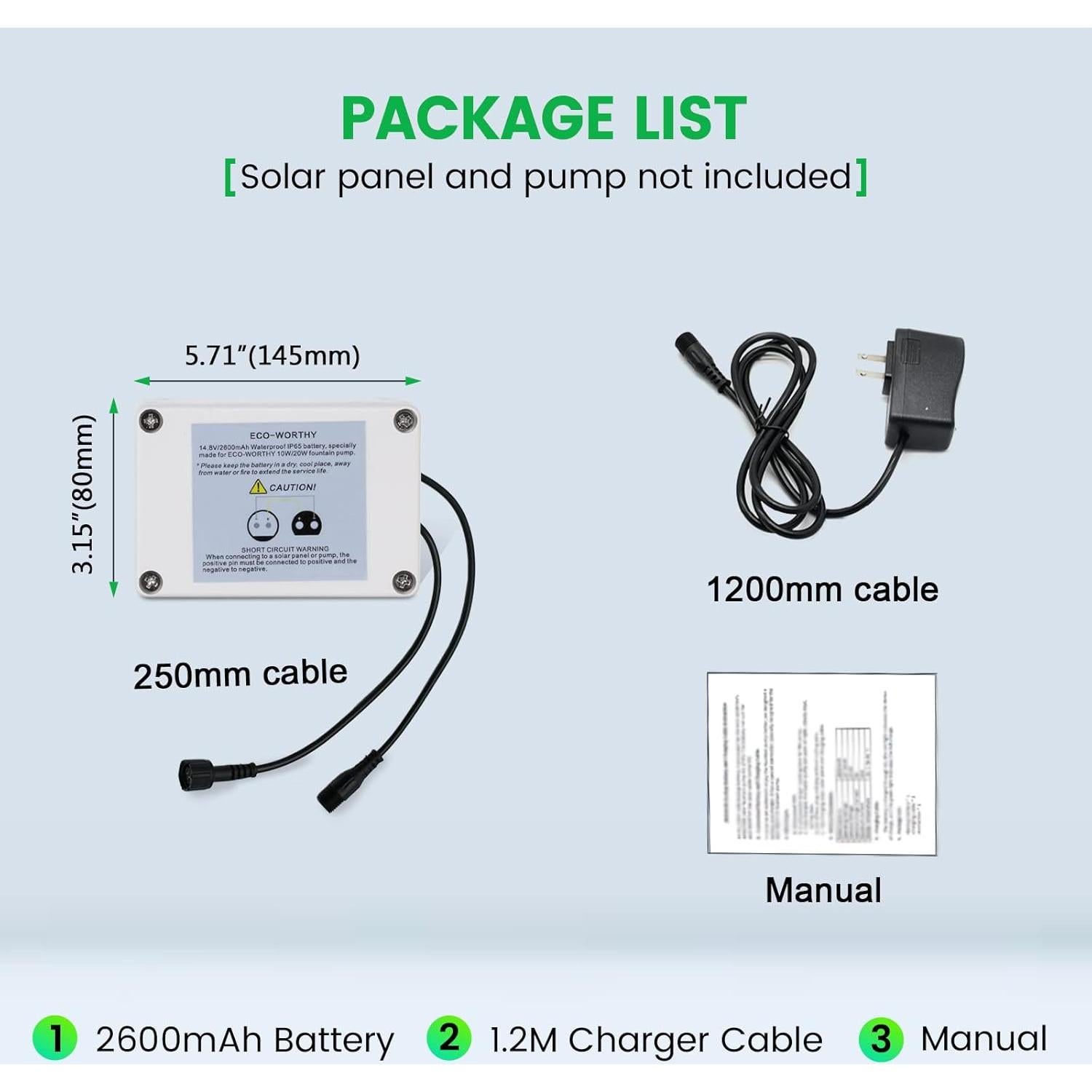 Batería de Respaldo ECO-WORTHY 14.8V 2600mAh para Bomba Solar