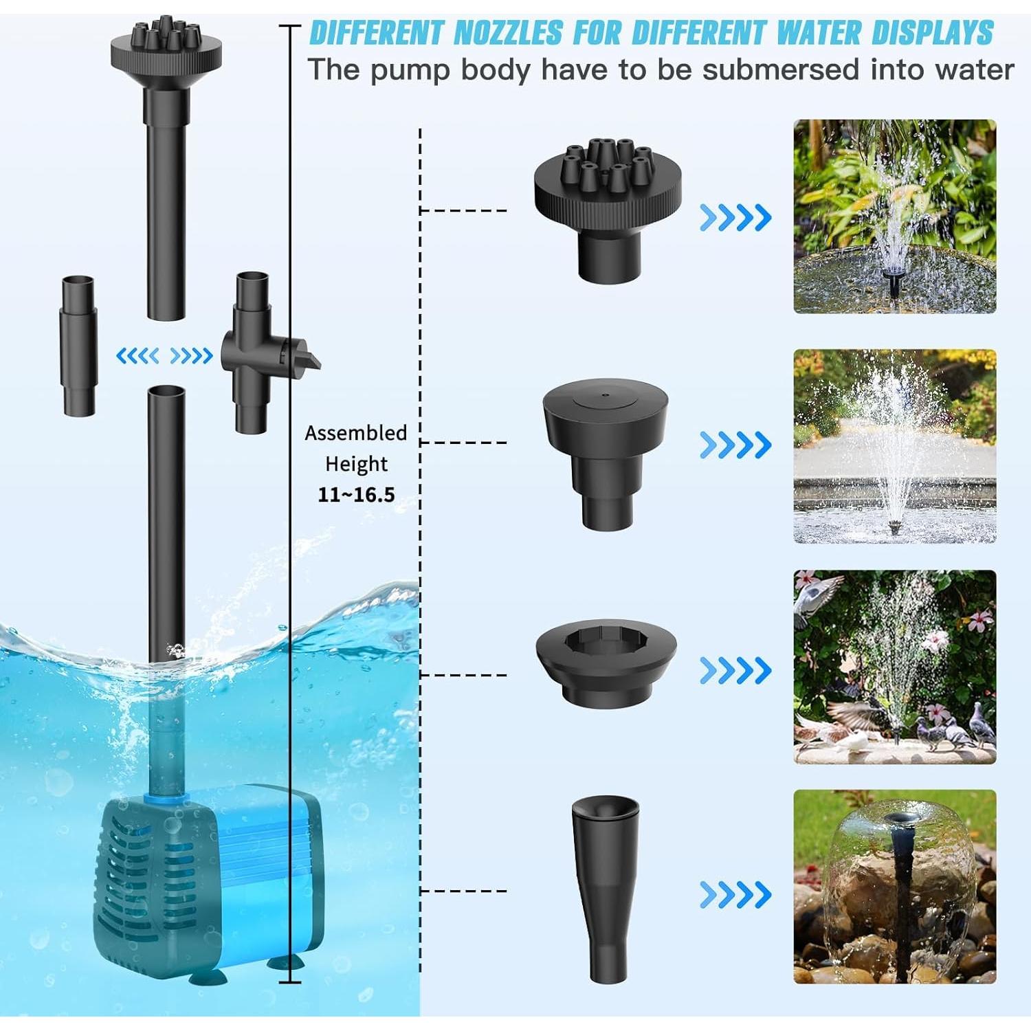 Bomba de Fuente Solar FEOXSHAL 15W con Flujo Ajustable 720 LPH