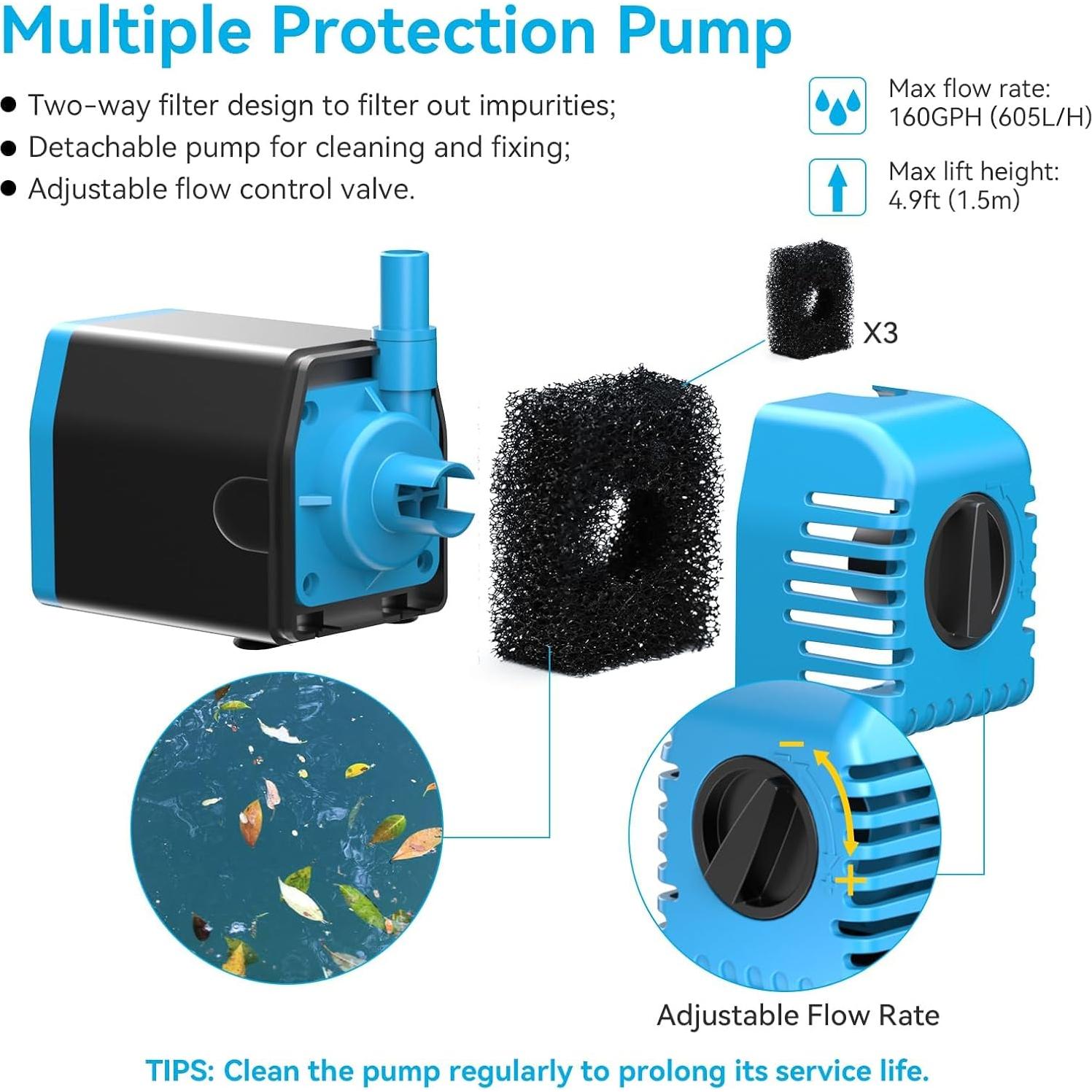 Bomba de Agua Solar POPOSOAP 12W 900 L/h para Estanque y Jardín
