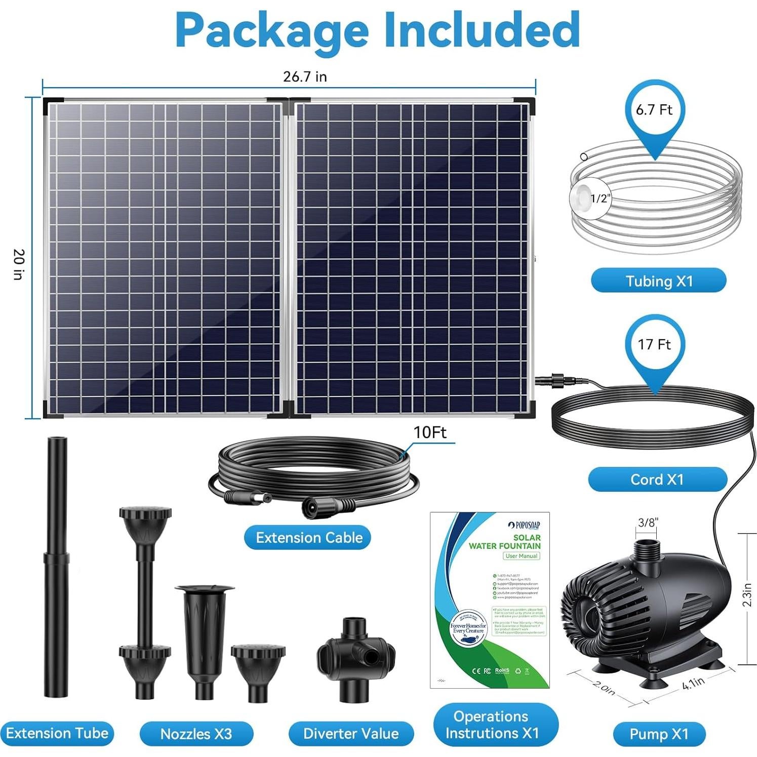 Bomba de Agua Solar POPOSOAP 70W con Protección y 580GPH