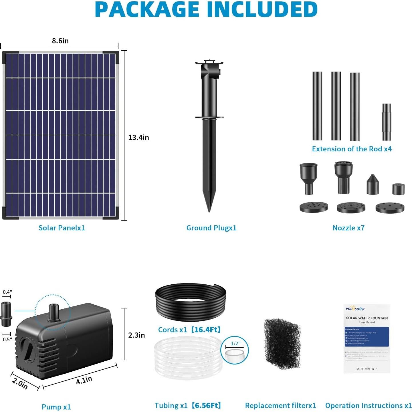 Bomba de Agua Solar POPOSOAP 12W para Jardín y Estanques