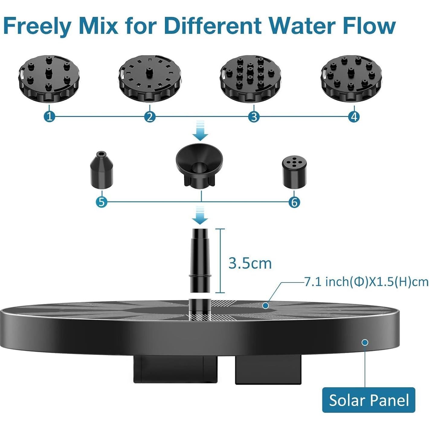 Bomba de Fuente Solar AISITIN 3.5W con 6 Boquillas