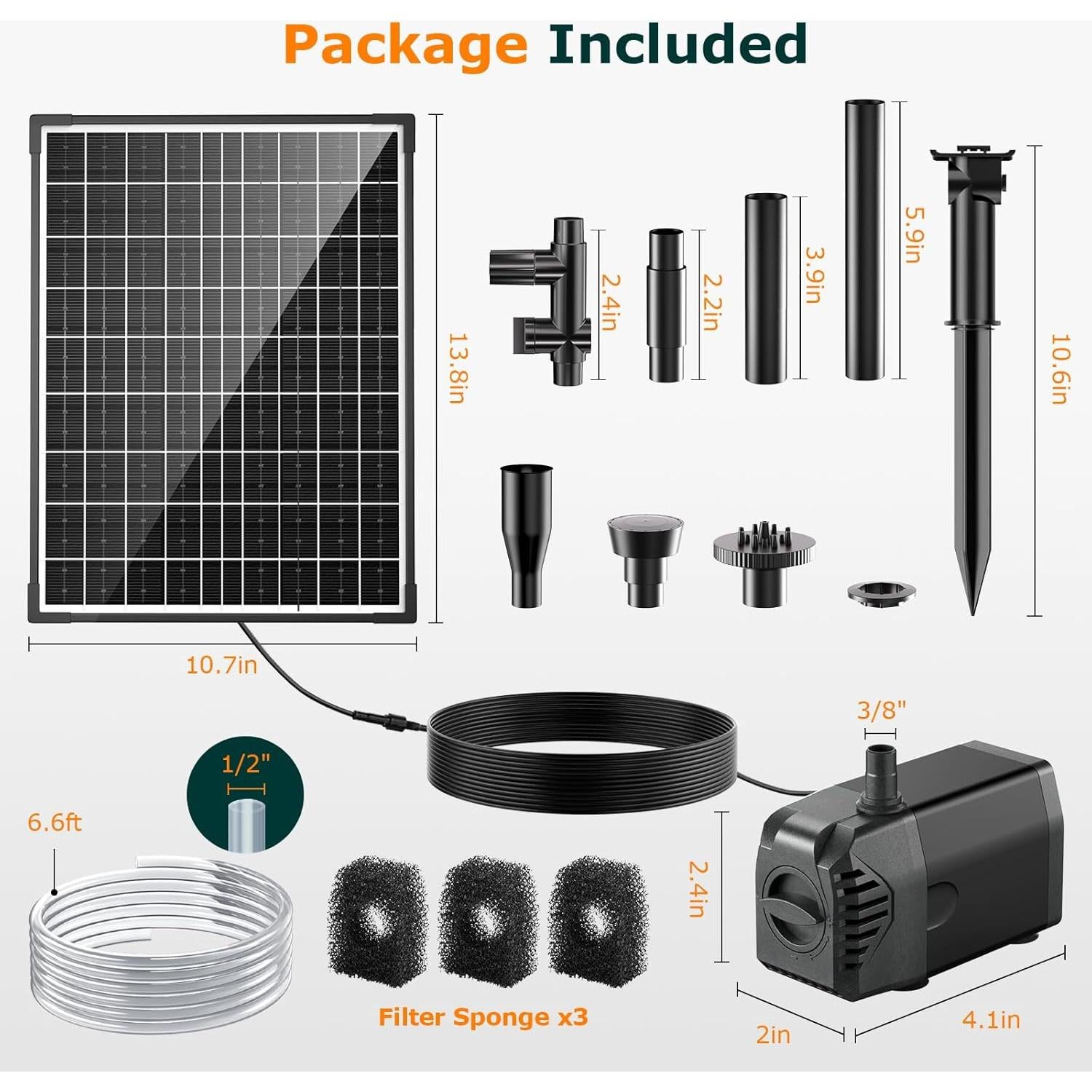 Bomba de Fuente Solar POPOSOAP 20W con Flujo Ajustable 1210L/h