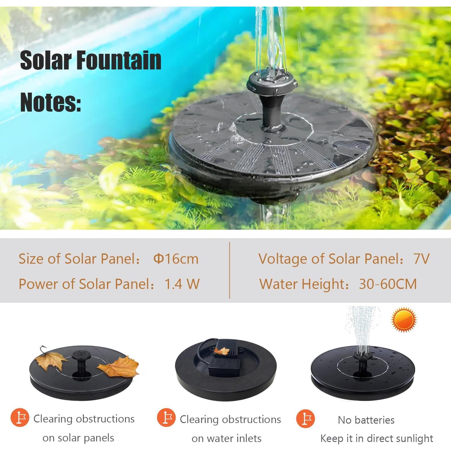 Fuente Solar para Baño de Pájaros Eskopily 1.4W con 6 Boquillas