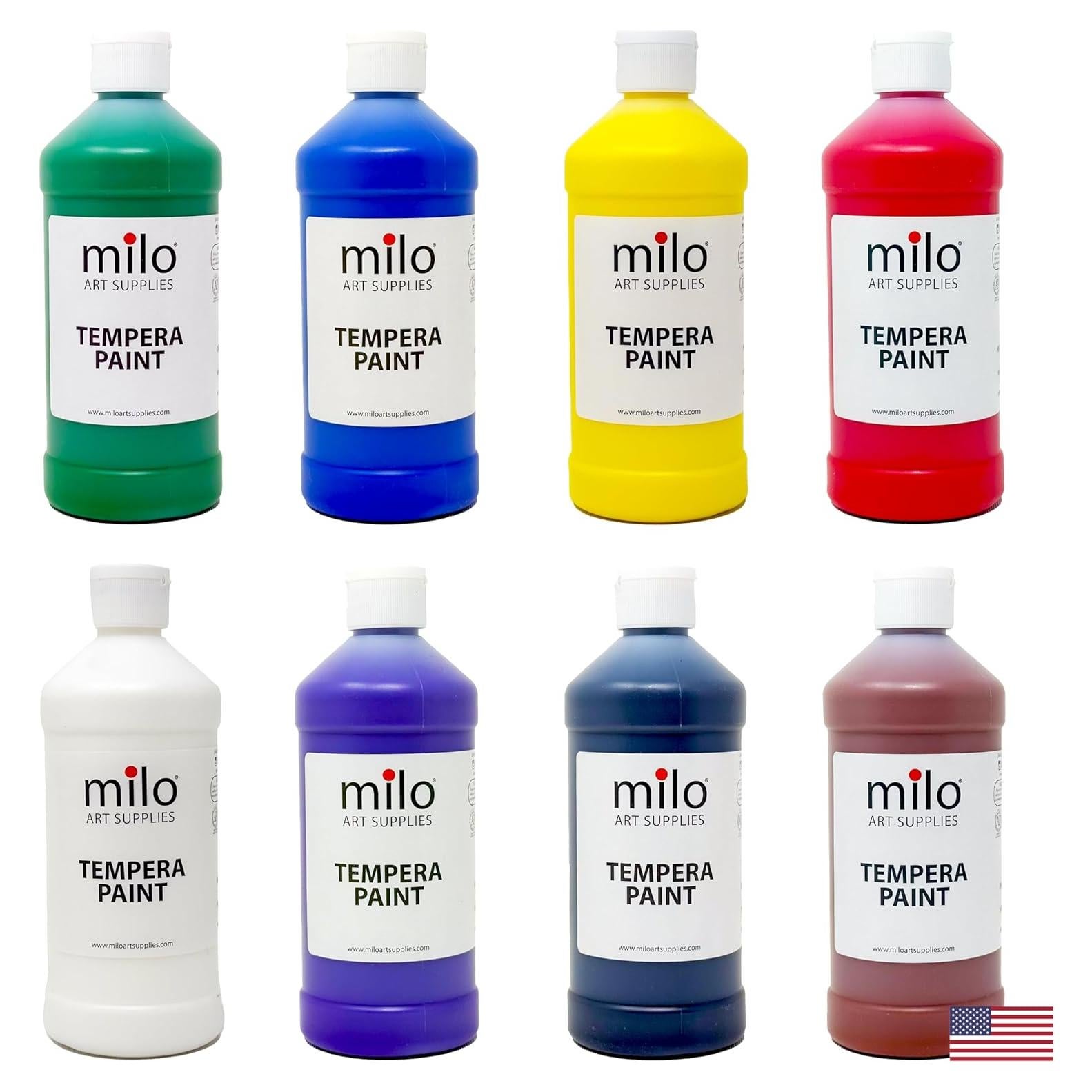 Set de Pintura Tempera Milo 8 Colores 480 ml Botellas