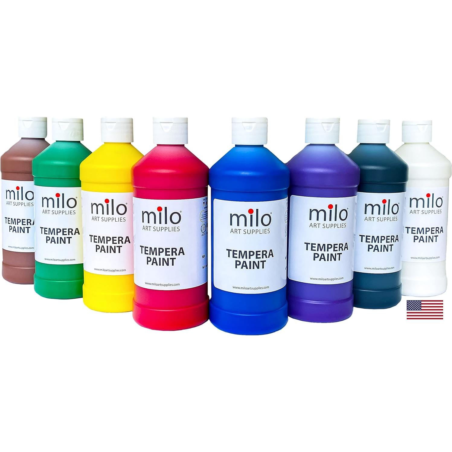 Set de Pintura Tempera Milo 8 Colores 480 ml Botellas
