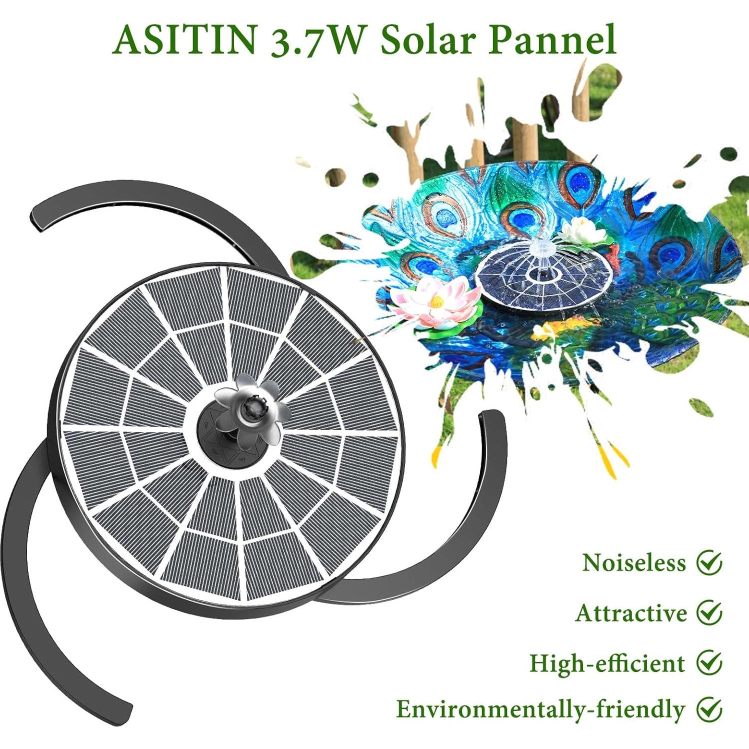 Fuente de Agua Solar AISITIN 3.7W con Soporte y Boquillas