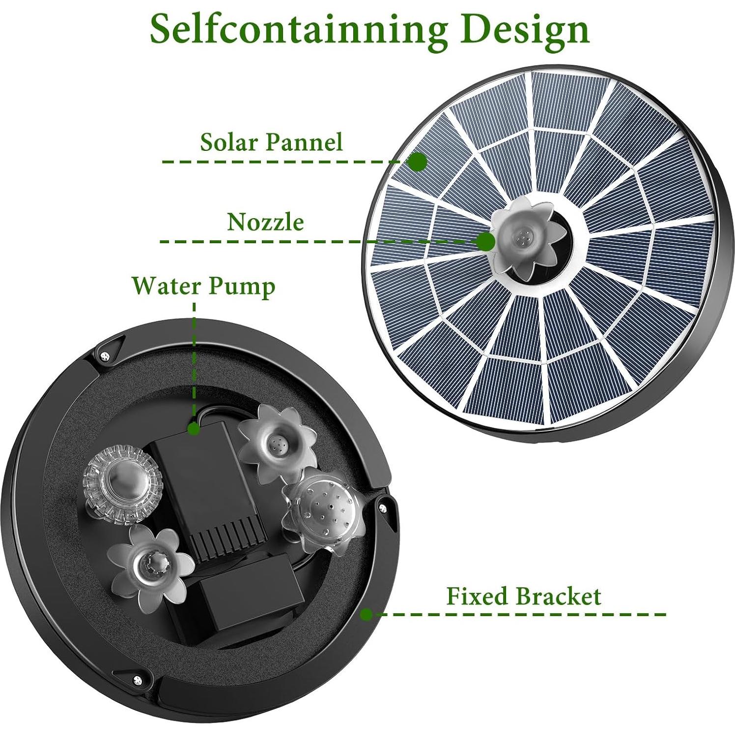 Fuente de Agua Solar AISITIN 3.7W con Soporte y Boquillas