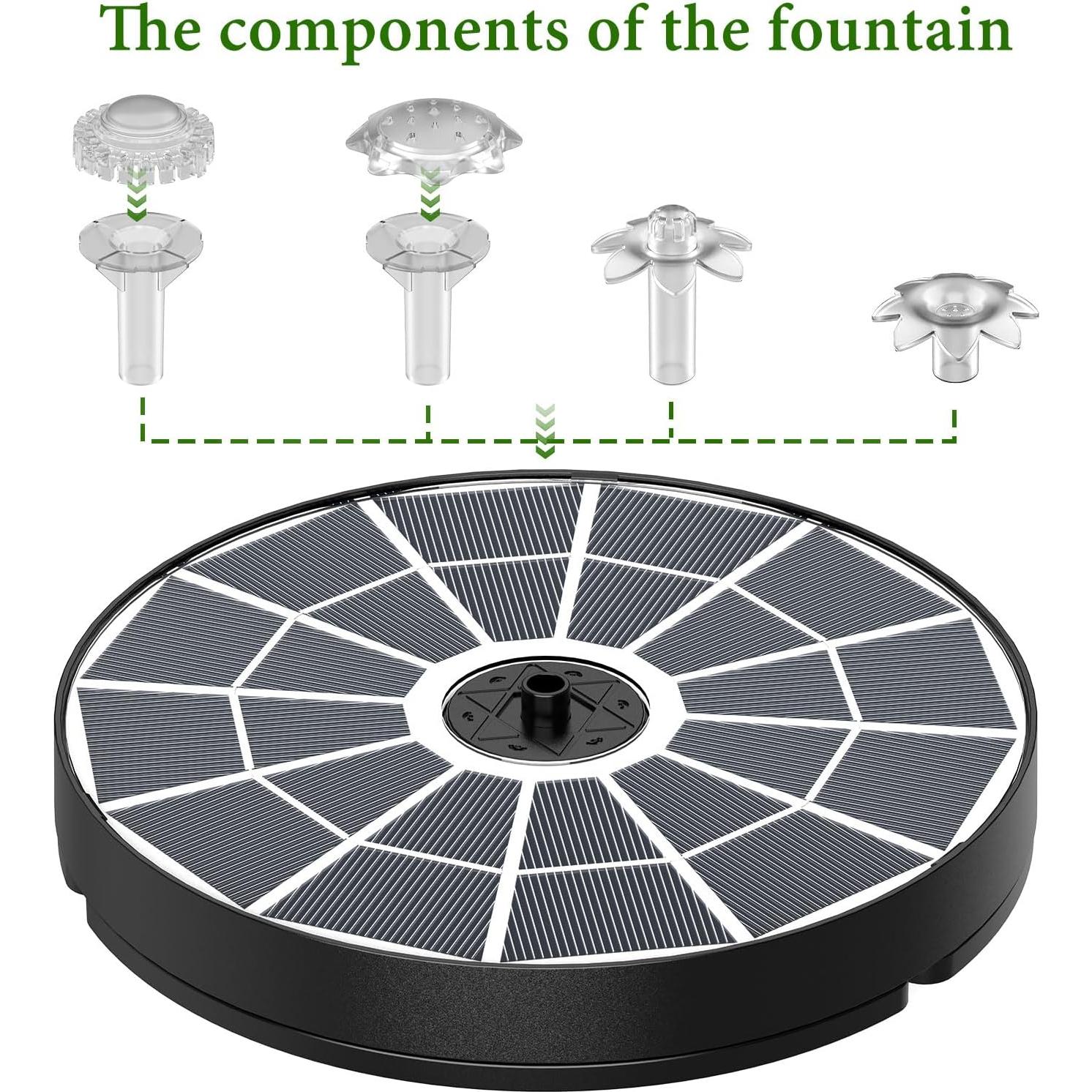 Fuente de Agua Solar AISITIN 3.7W con Soporte y Boquillas