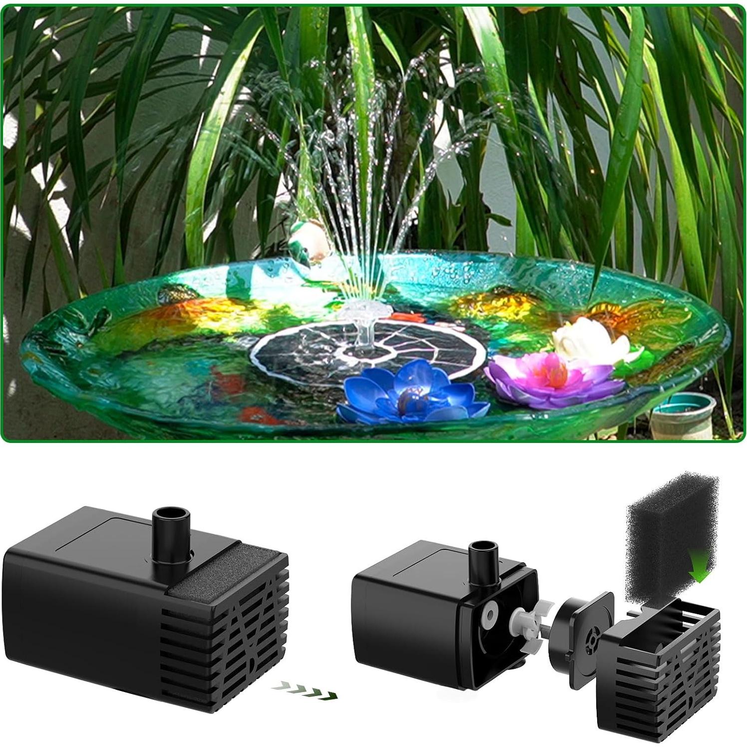 Fuente de Agua Solar AISITIN 3.7W con Soporte y Boquillas