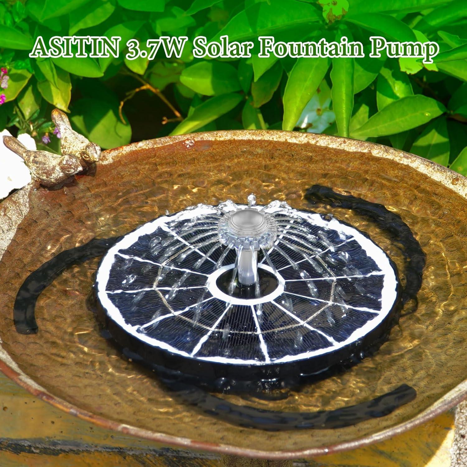 Fuente de Agua Solar AISITIN 3.7W con Soporte y Boquillas