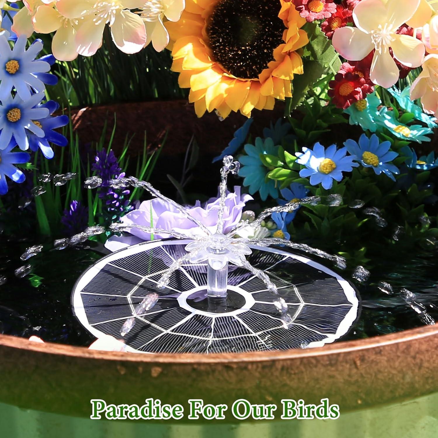 Fuente de Agua Solar AISITIN 3.7W con Soporte y Boquillas