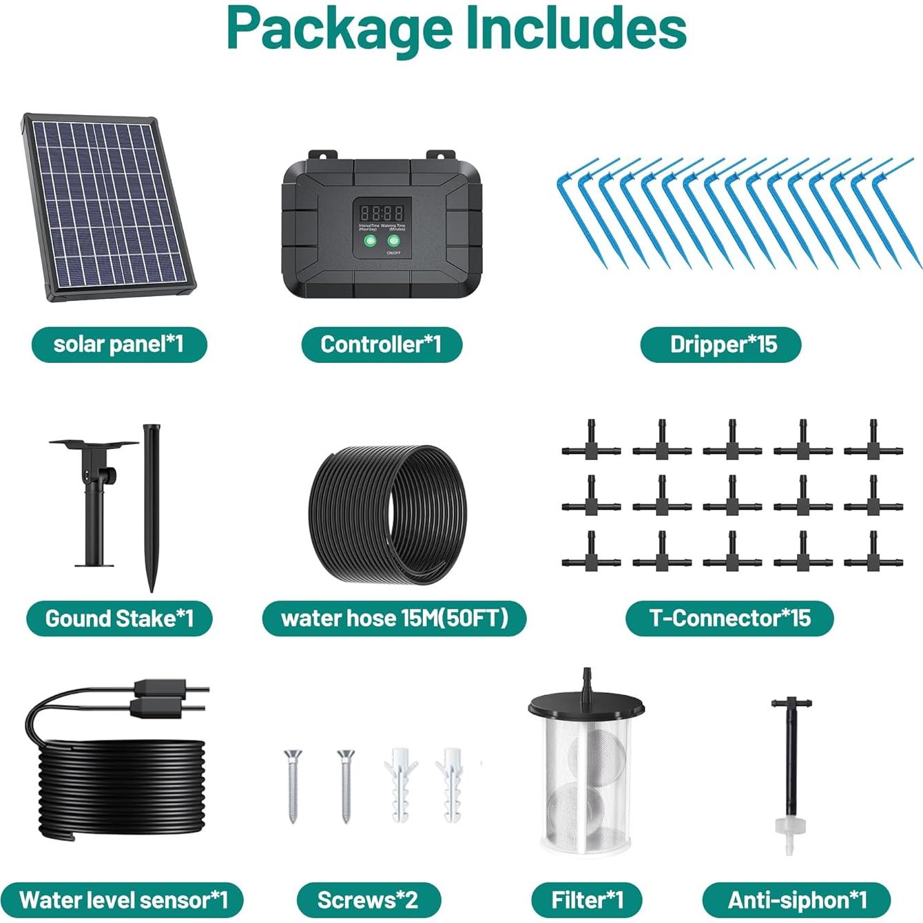 Sistema de Riego Solar Automático Biling 8W con Batería 3600mAh