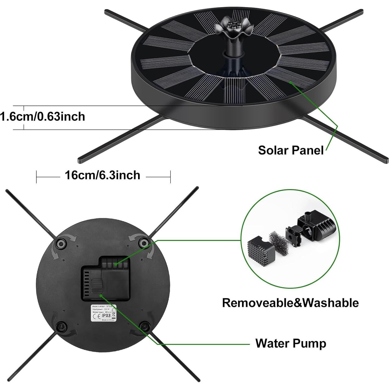 Bomba de Fuente Solar SEIRMEP con 6 Boquillas y Ajuste de Altura