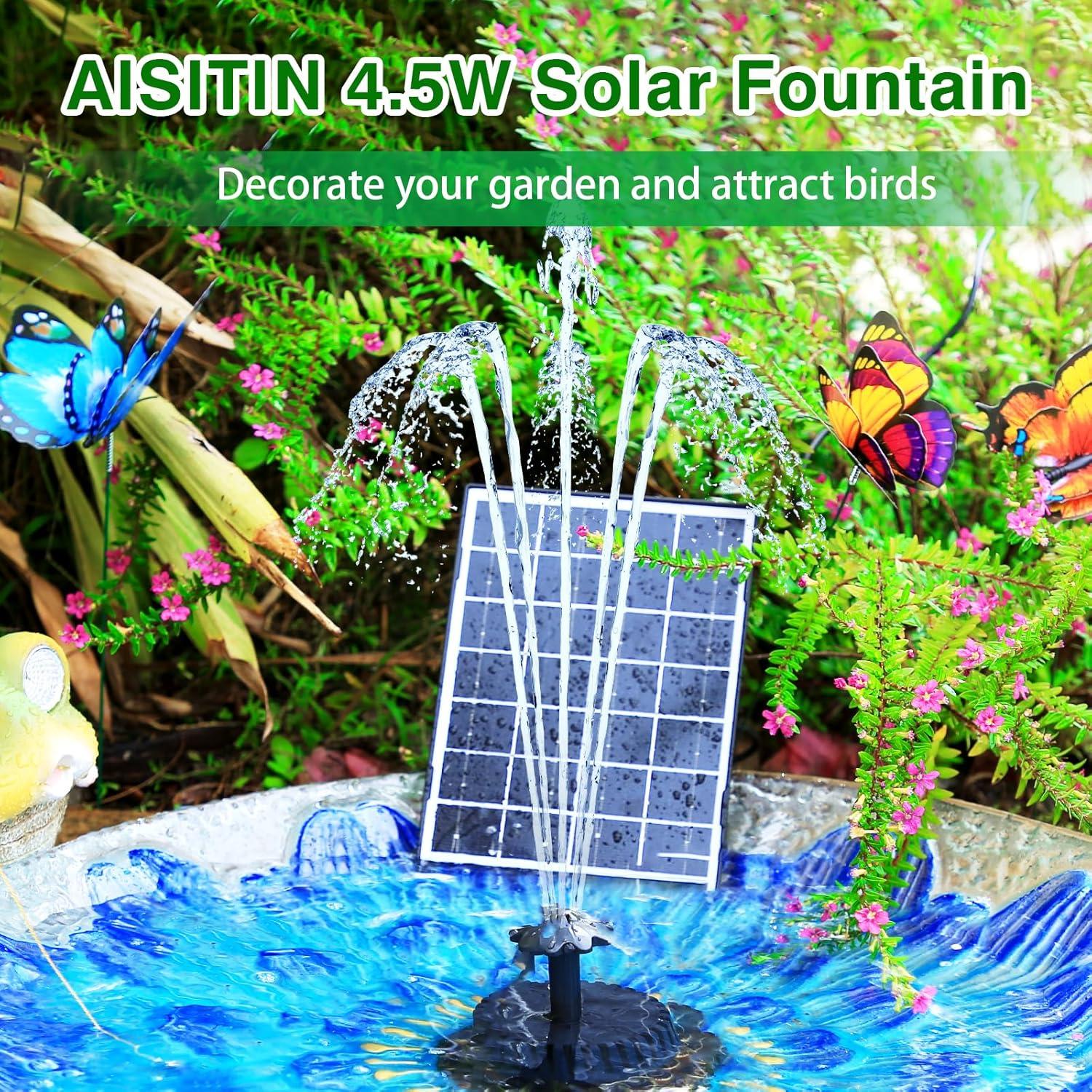 Bomba de Fuente Solar AISITIN 4.5W con Panel de Vidrio 17.5x13cm