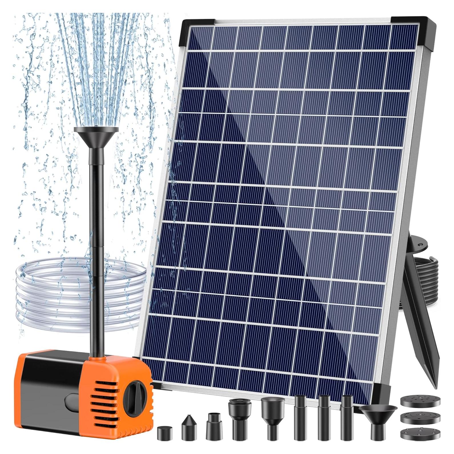 Bomba de Fuente Solar Antfraer 25W con Tubo 2m y 7 Boquillas