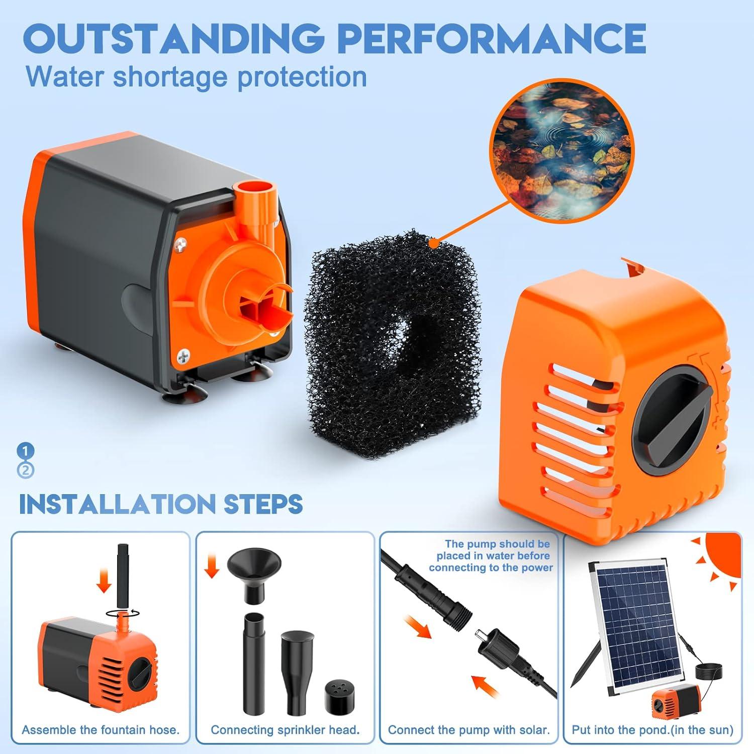 Bomba de Fuente Solar Antfraer 25W con Tubo 2m y 7 Boquillas