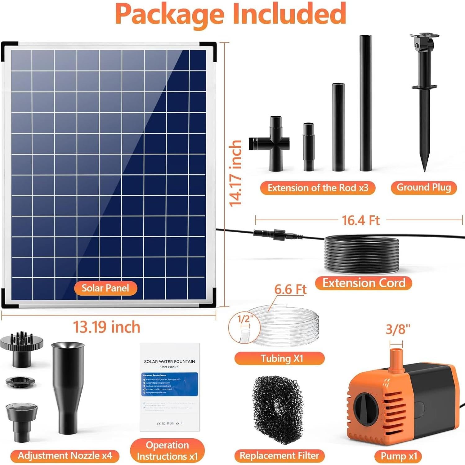 Bomba de Agua Solar Antfraer 25W con Flujo Ajustable y 5m Cable