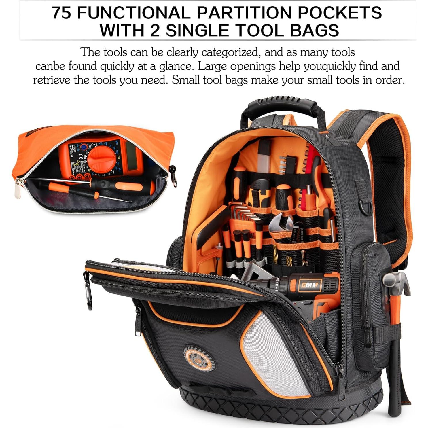 Mochila de Herramientas LOKASS con 75 Bolsillos y 2 Bolsas de Lona