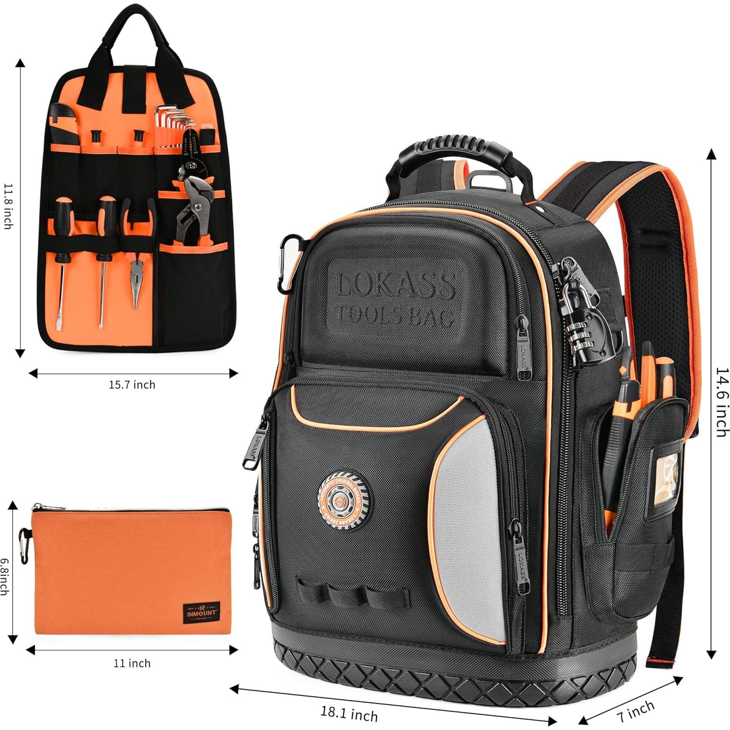 Mochila de Herramientas LOKASS con 75 Bolsillos y 2 Bolsas de Lona