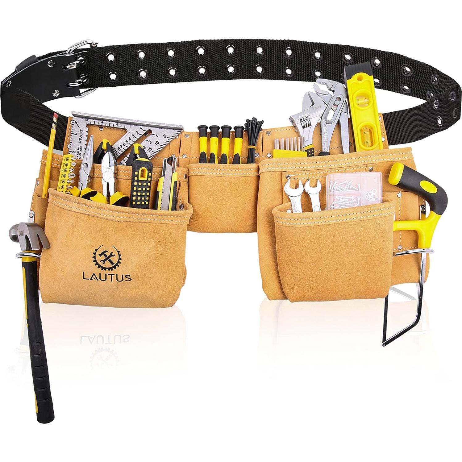 Cinturón de Herramientas de Cuero Lautus - 11 Bolsillos Ajustable