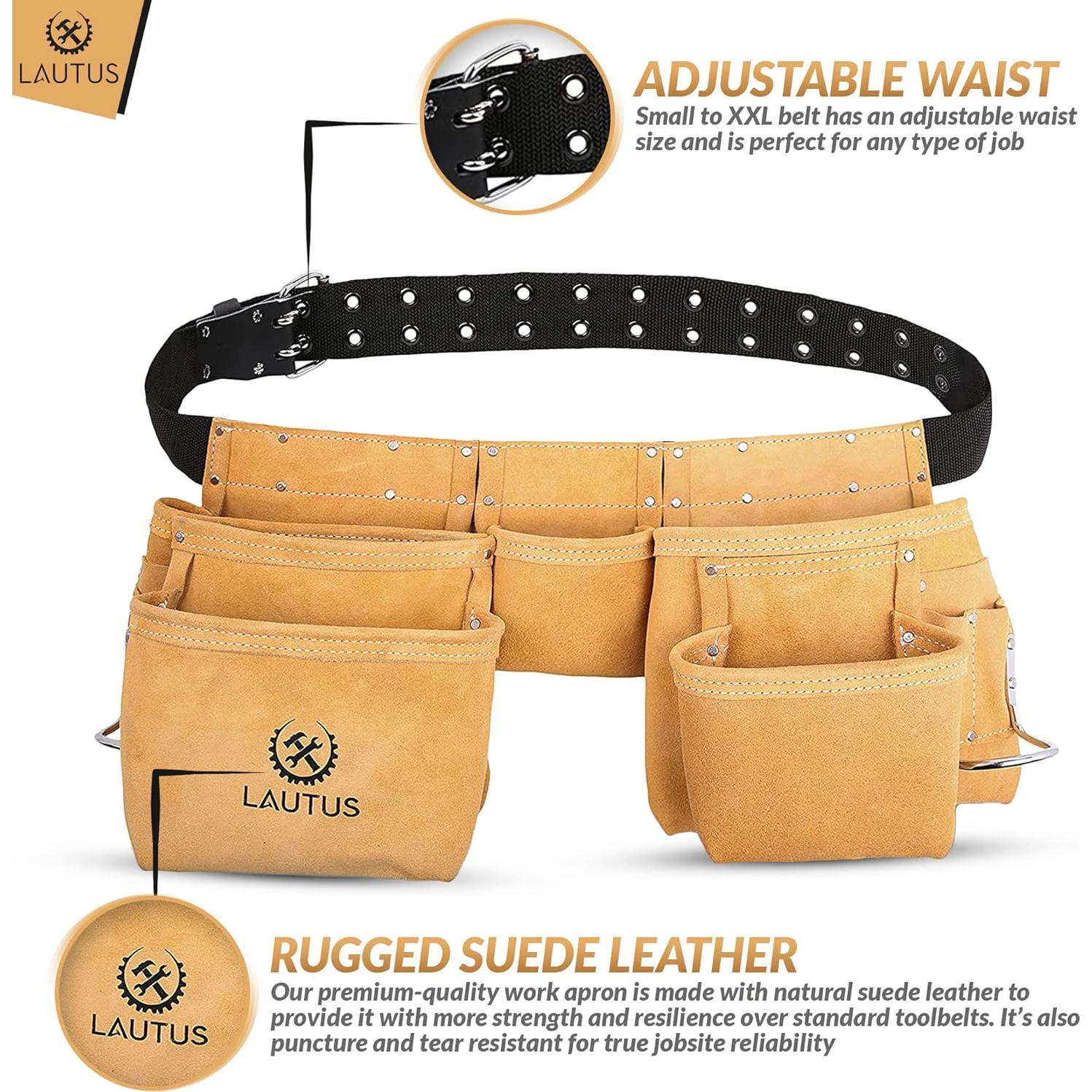 Cinturón de Herramientas de Cuero Lautus - 11 Bolsillos Ajustable