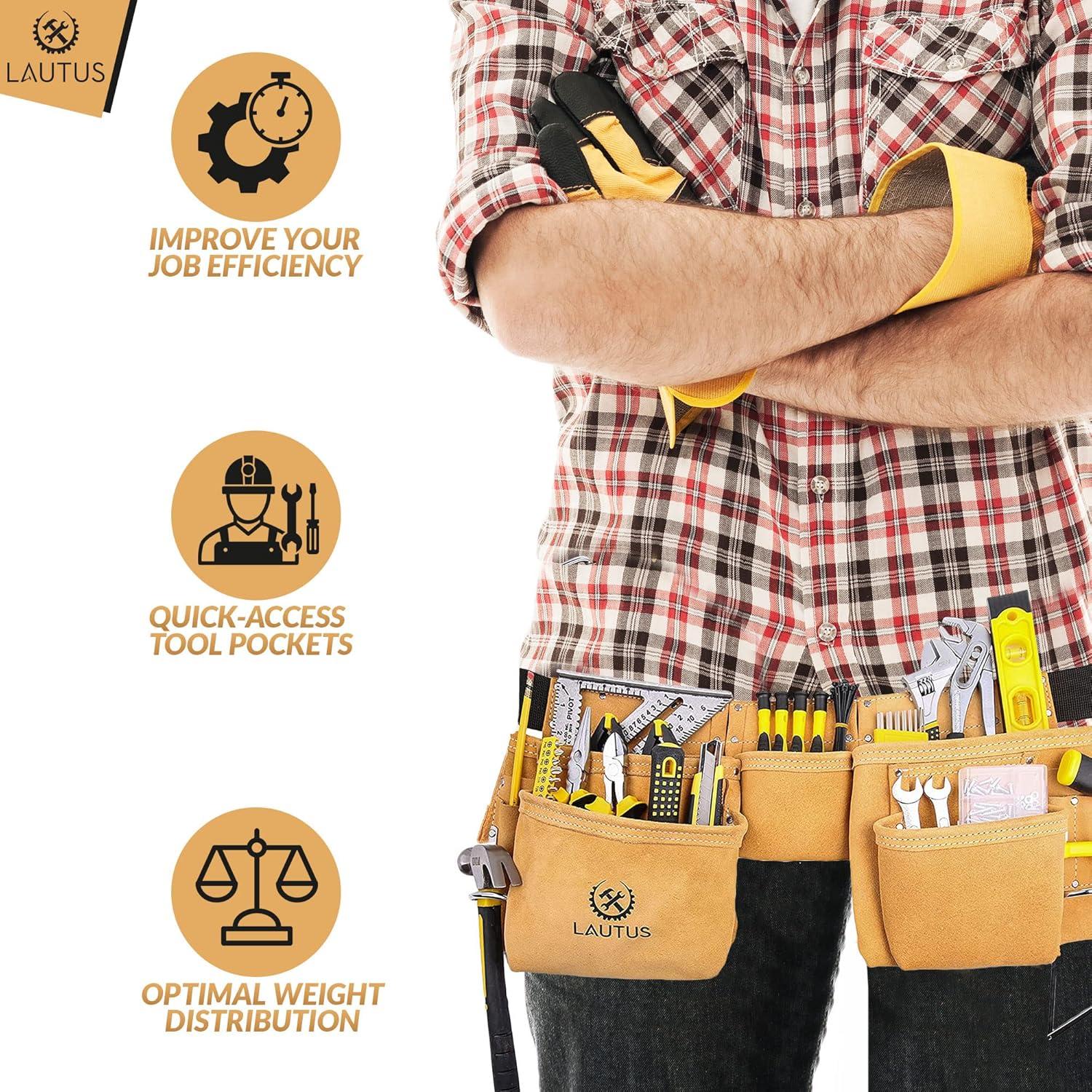 Cinturón de Herramientas de Cuero Lautus - 11 Bolsillos Ajustable