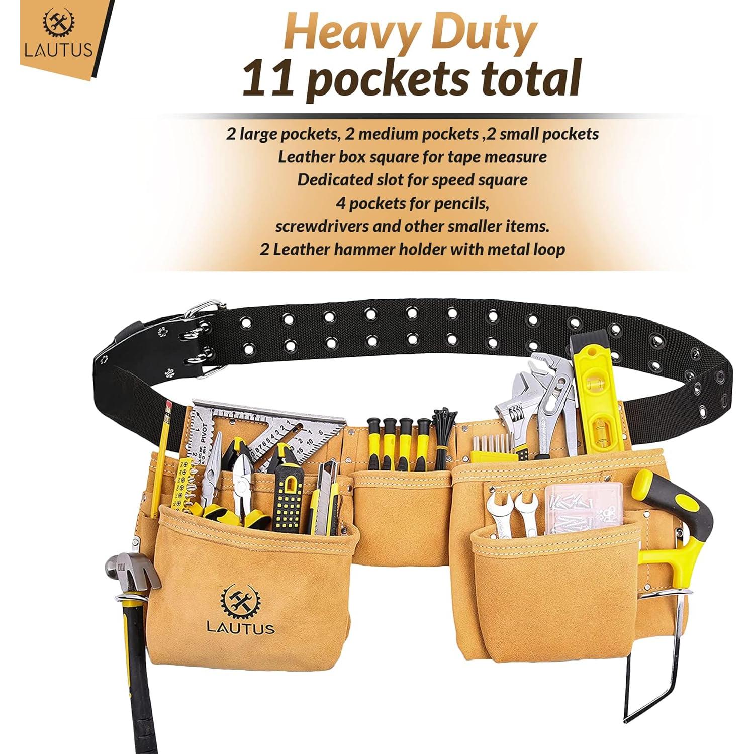 Cinturón de Herramientas de Cuero Lautus - 11 Bolsillos Ajustable